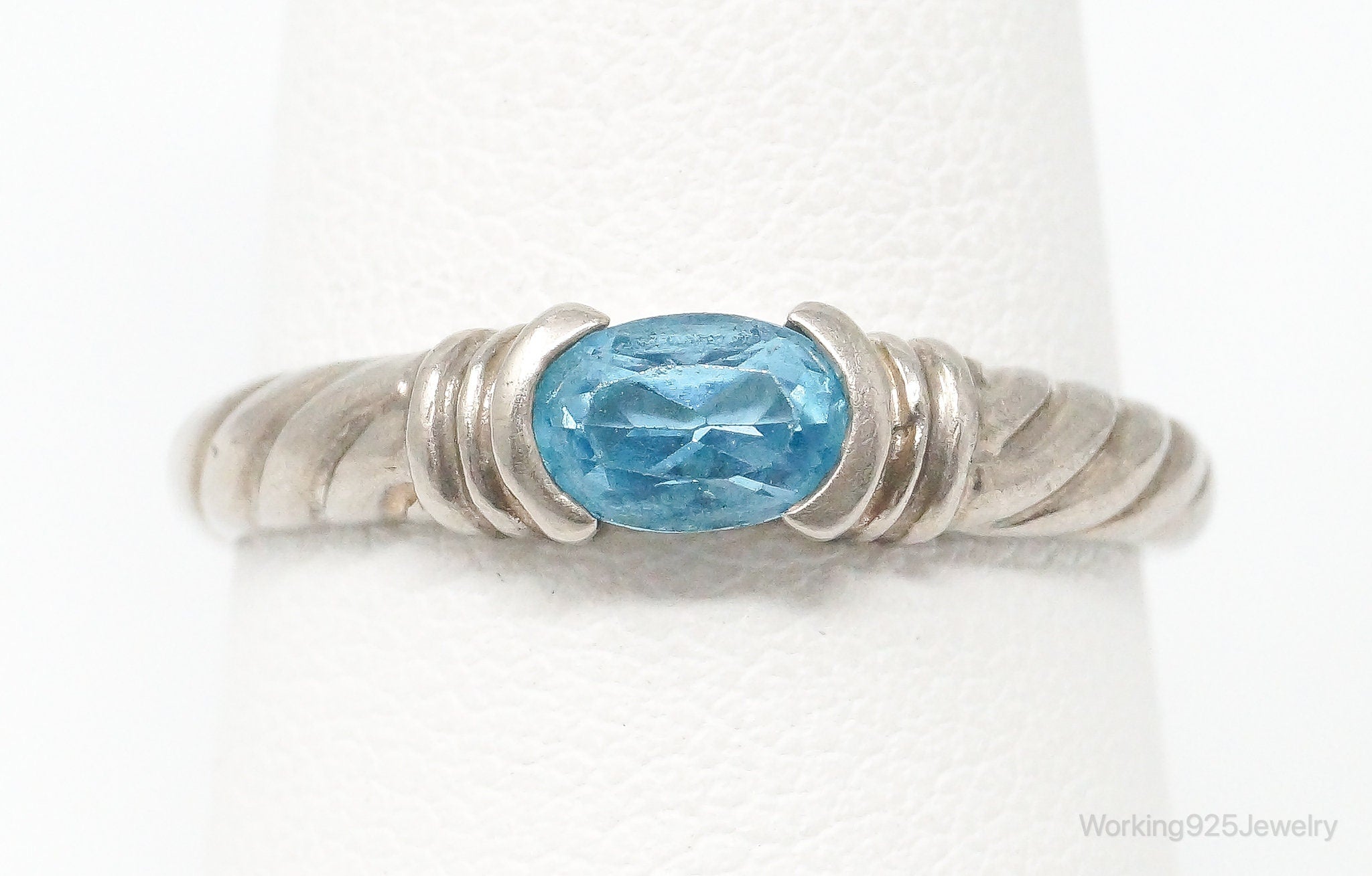 Vintage Blue Topaz Sterling Silver Ring - Size 8