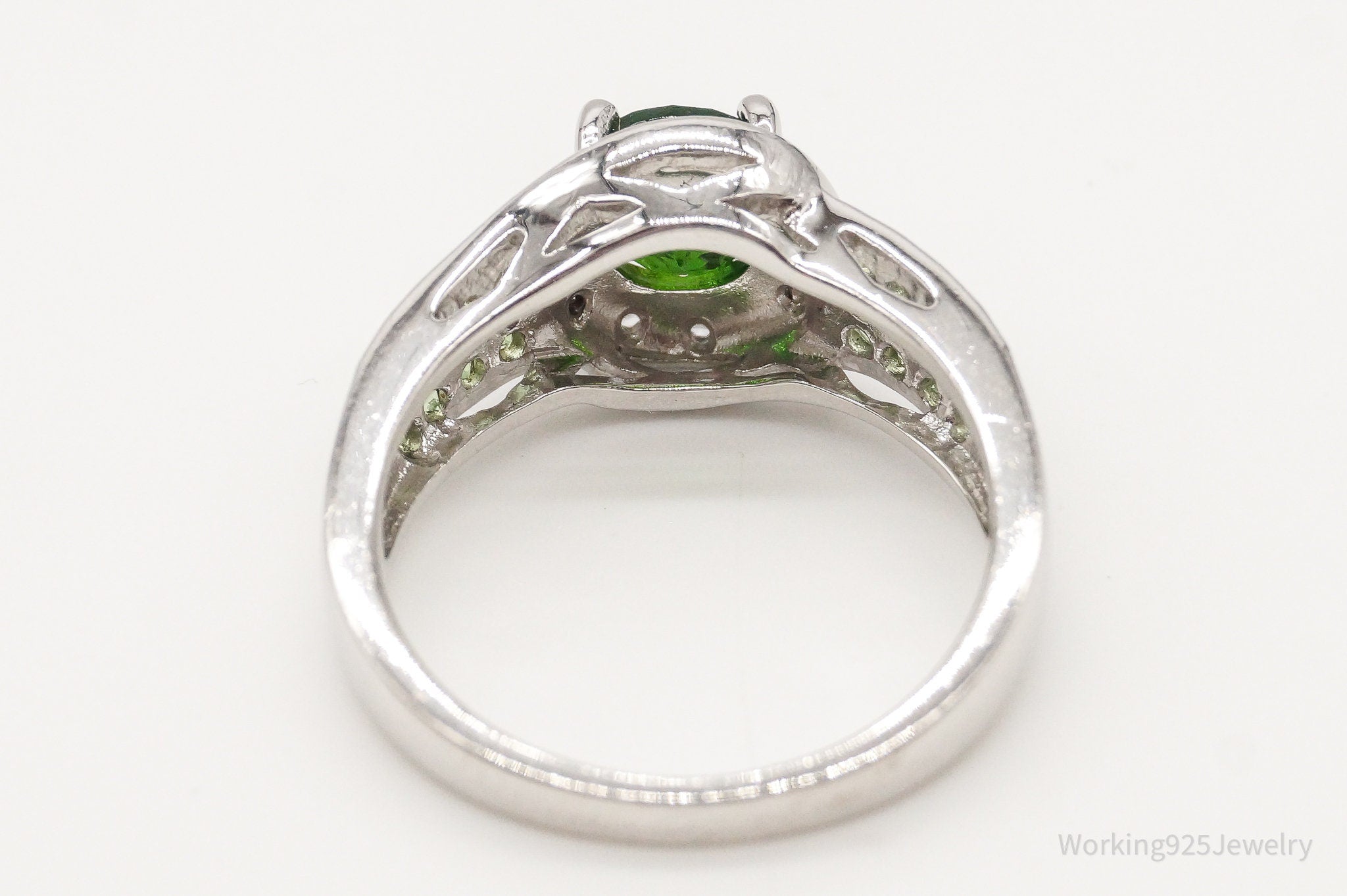 Vintage Designer HT Peridot Cubic Zirconia Sterling Silver Ring - Size 7.75