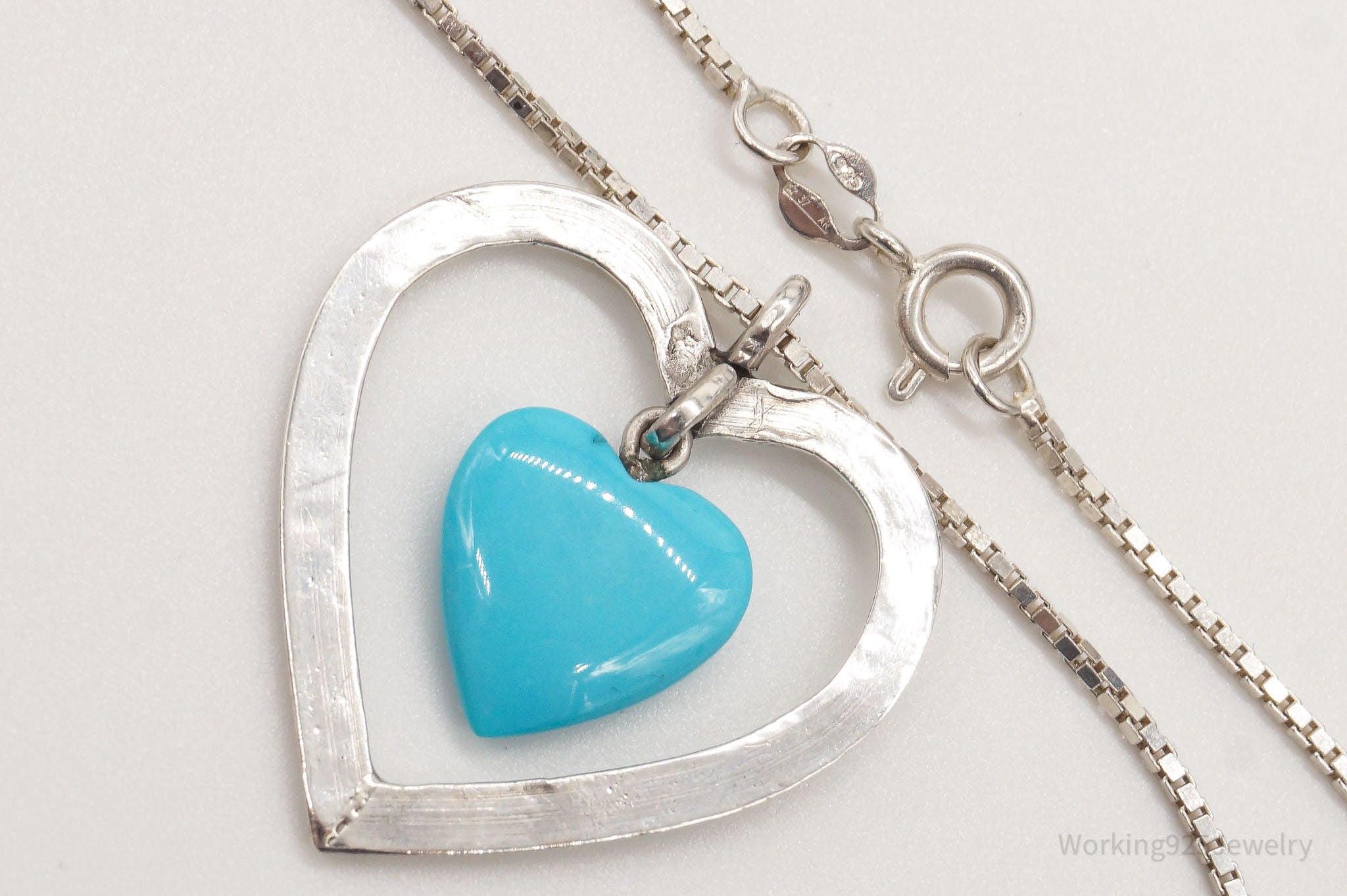 Vintage Blue Turquoise Heart Sterling Silver Necklace