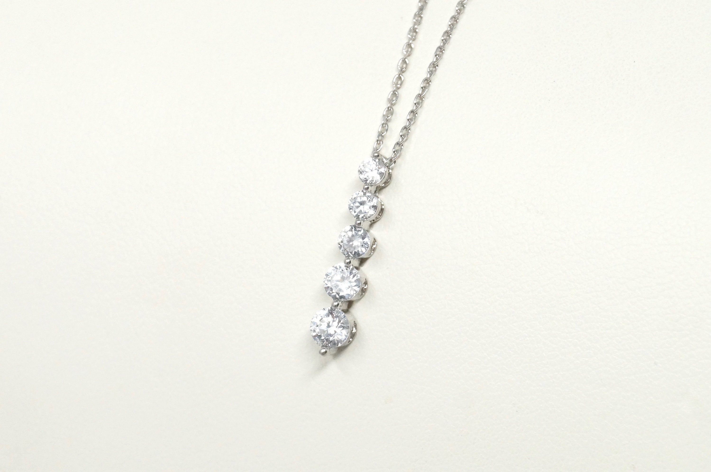 Stunning Vintage 5 Stone Simulated Diamond Sterling Silver Necklace 18" -