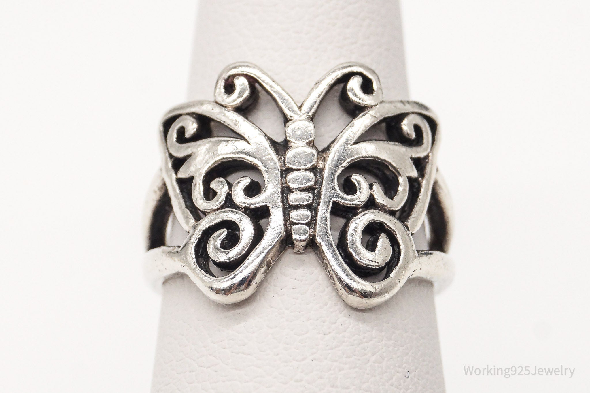 Vintage Butterfly Scroll Sterling Silver Ring - Size 5