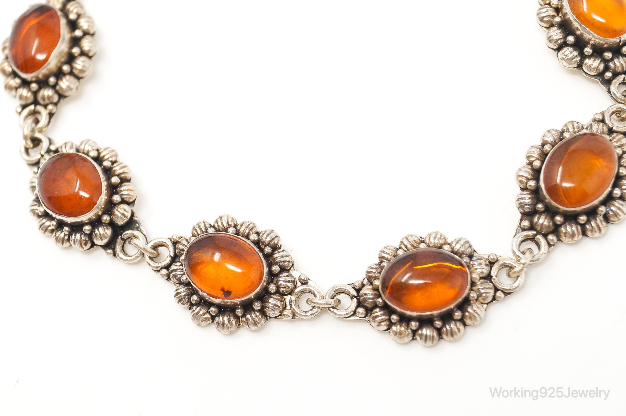 Vintage Baltic Amber Modernist Sterling Silver Bracelet