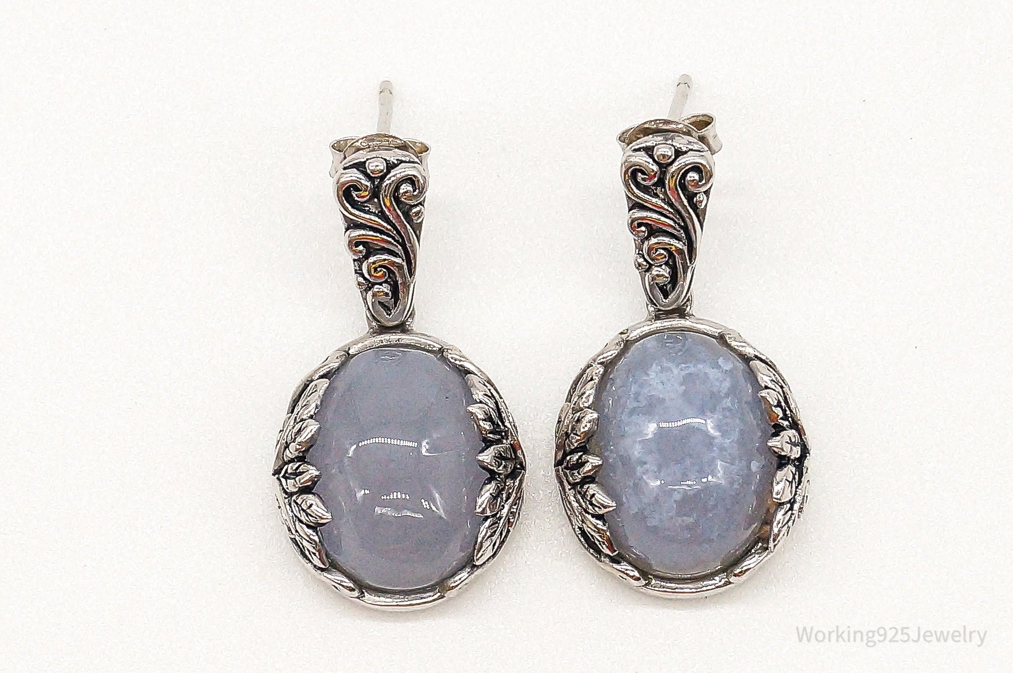 Designer CFJ Lavender Gemstone Bali Inspired Scroll Sterling Silver Earrings