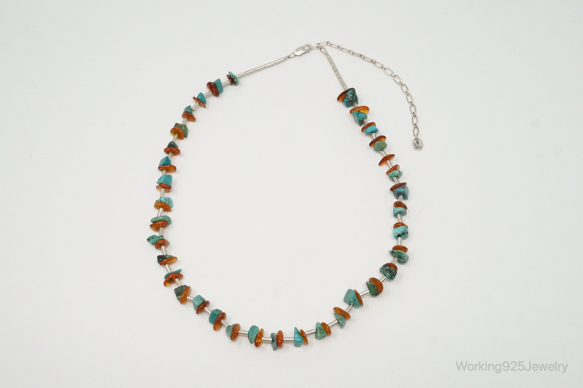 Designer Carolyn Pollack Relios Turquoise Amber Sterling Silver Necklace