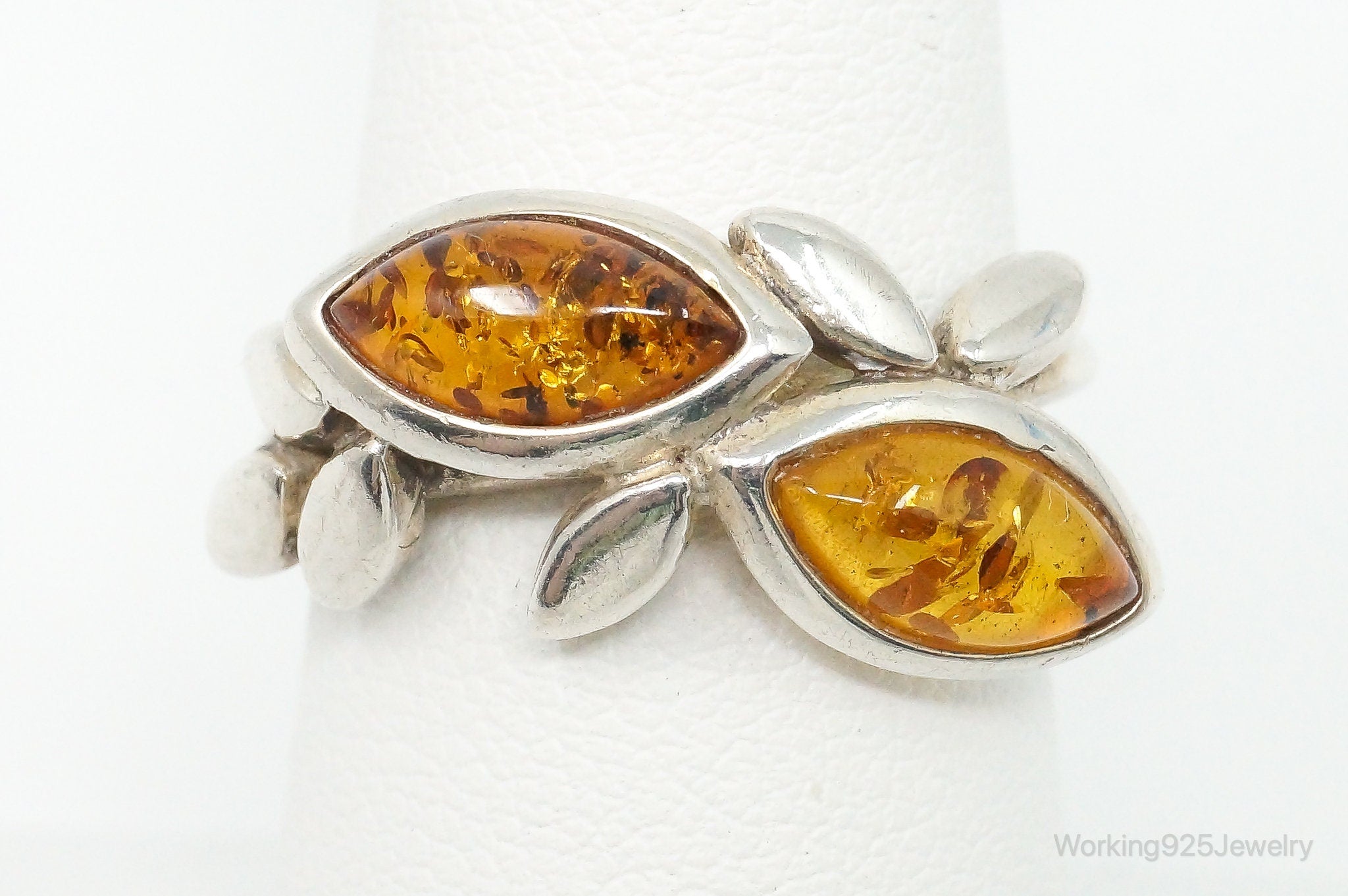 Vintage Honey Baltic Amber Sterling Silver Ring Size 7.75