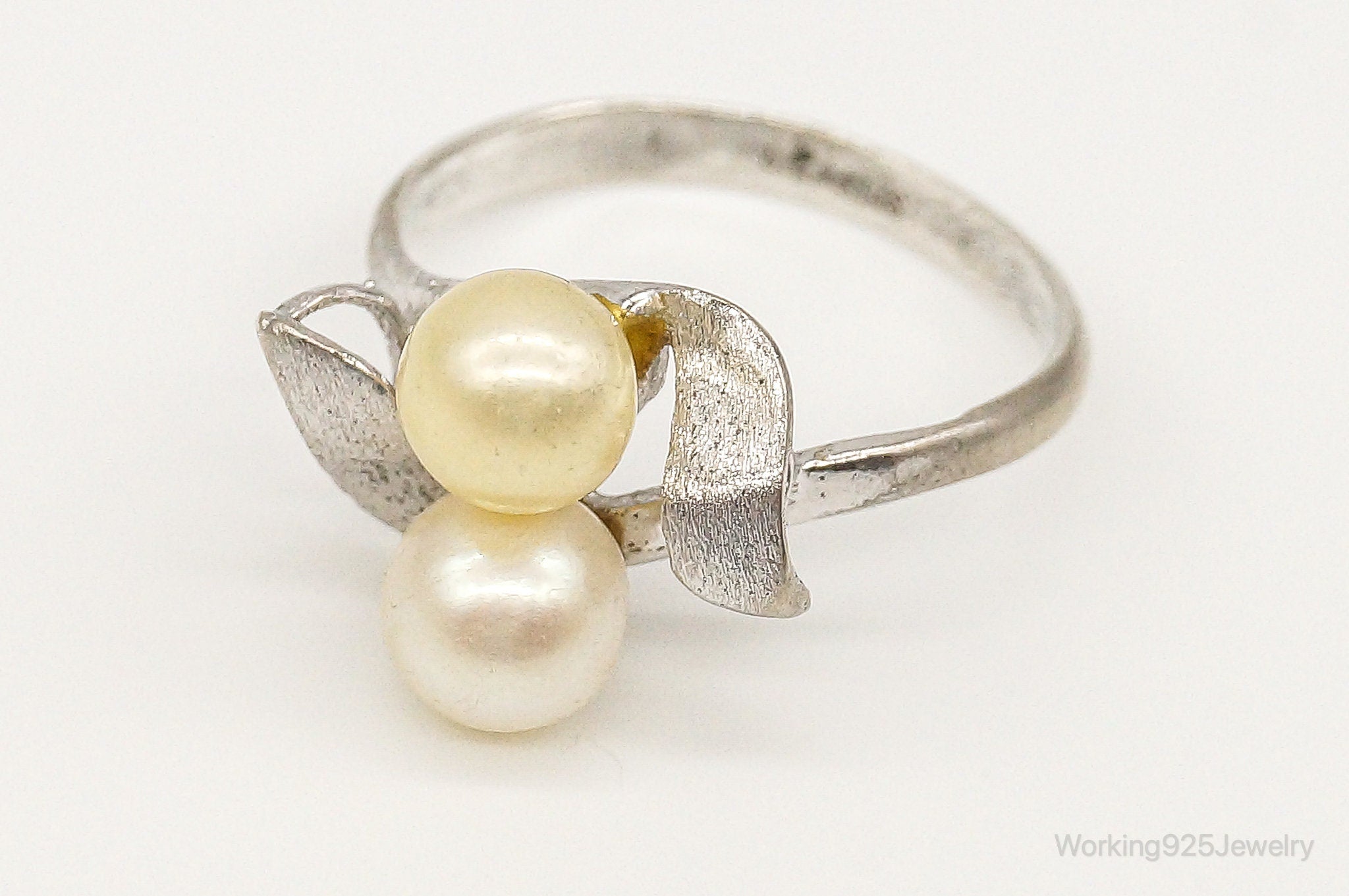 Antique Faux Pearl Sterling Silver Ring - Size 7