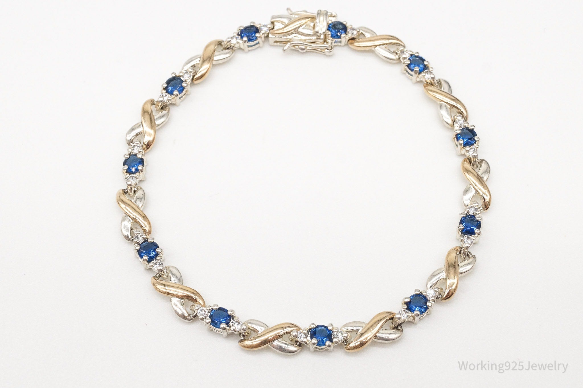 Ross Simons Lab Sapphire Cubic Zirconia Gold Over Sterling Silver Bracelet