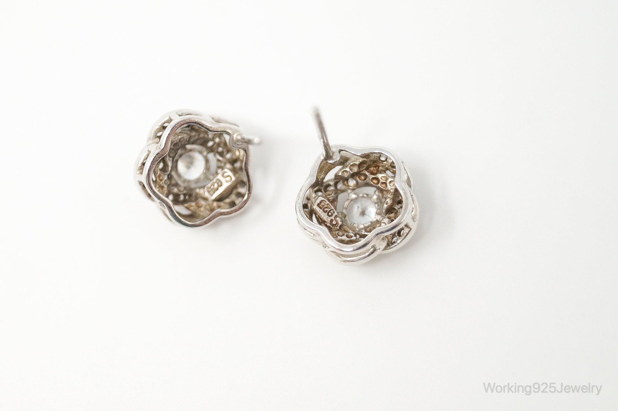 Cubic Zirconia Sterling Silver Stud Post Earrings