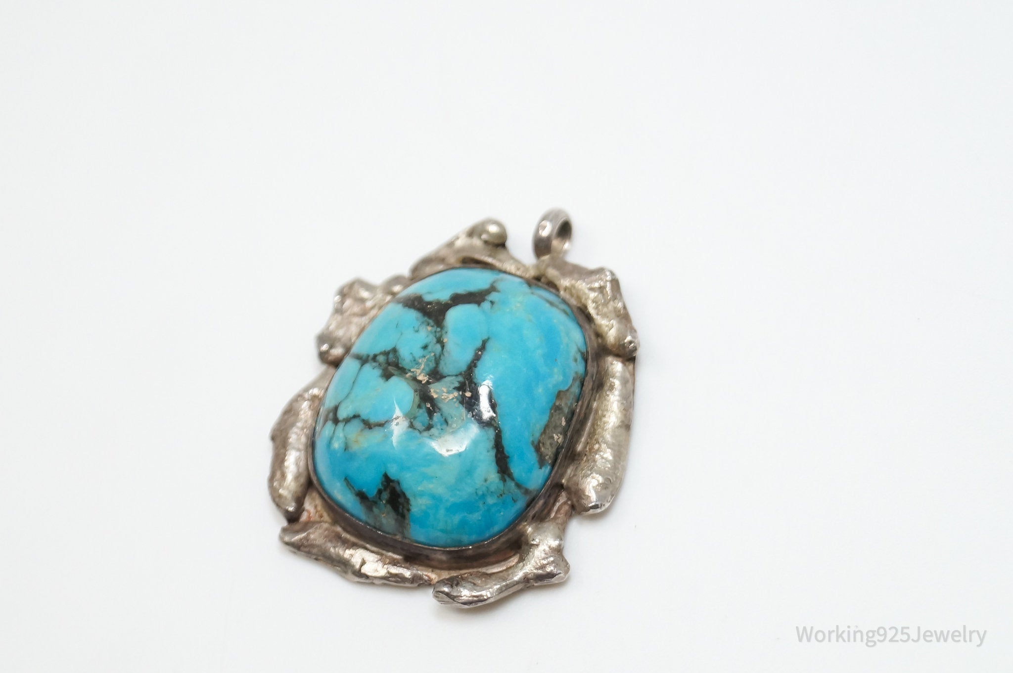 Vintage Handmade Native American Jimmy Herald Turquoise Sterling Silver Pendant