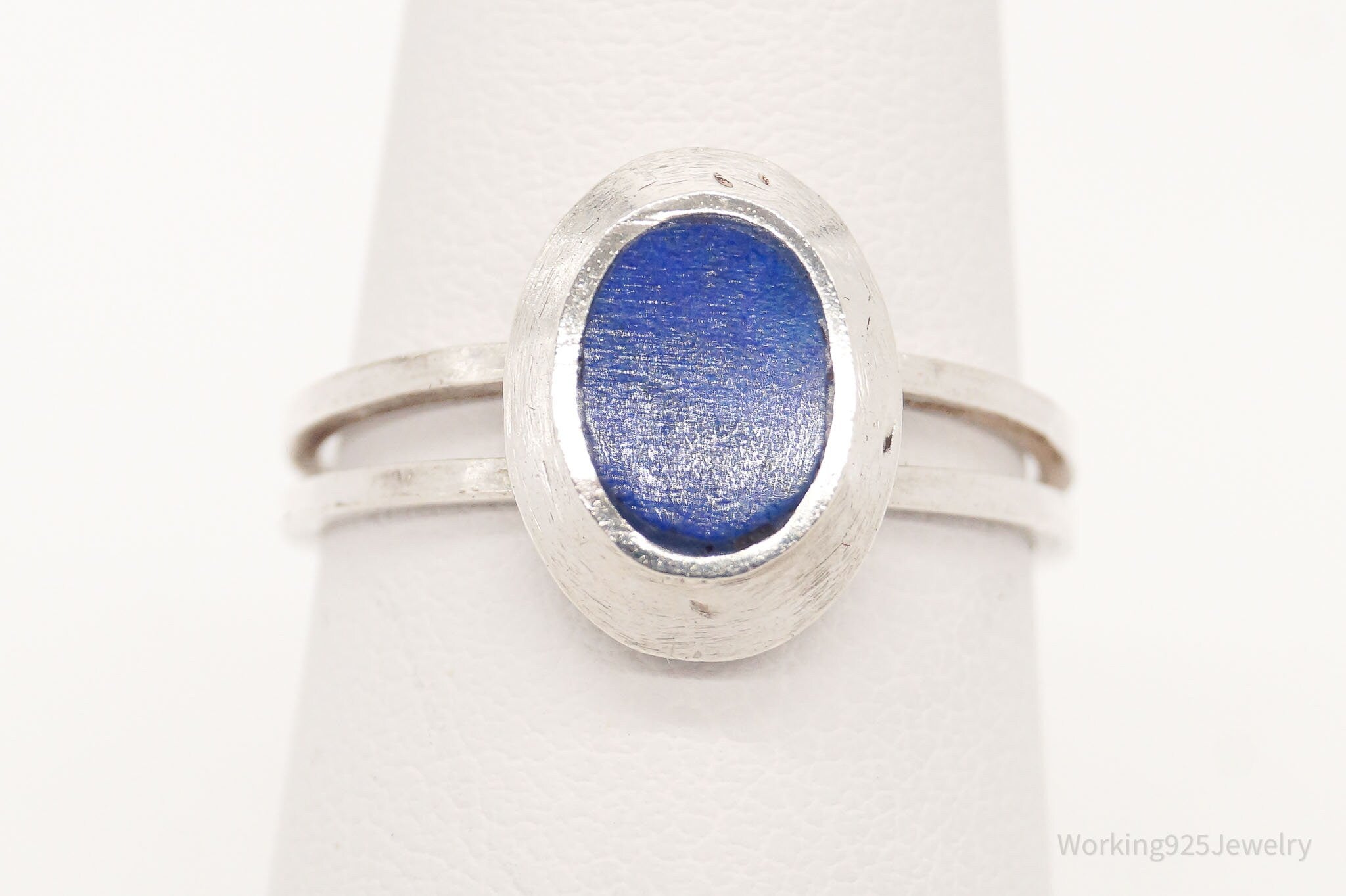 Vintage Lapis Lazuli Modernist Style Silver Ring - Size 7.5