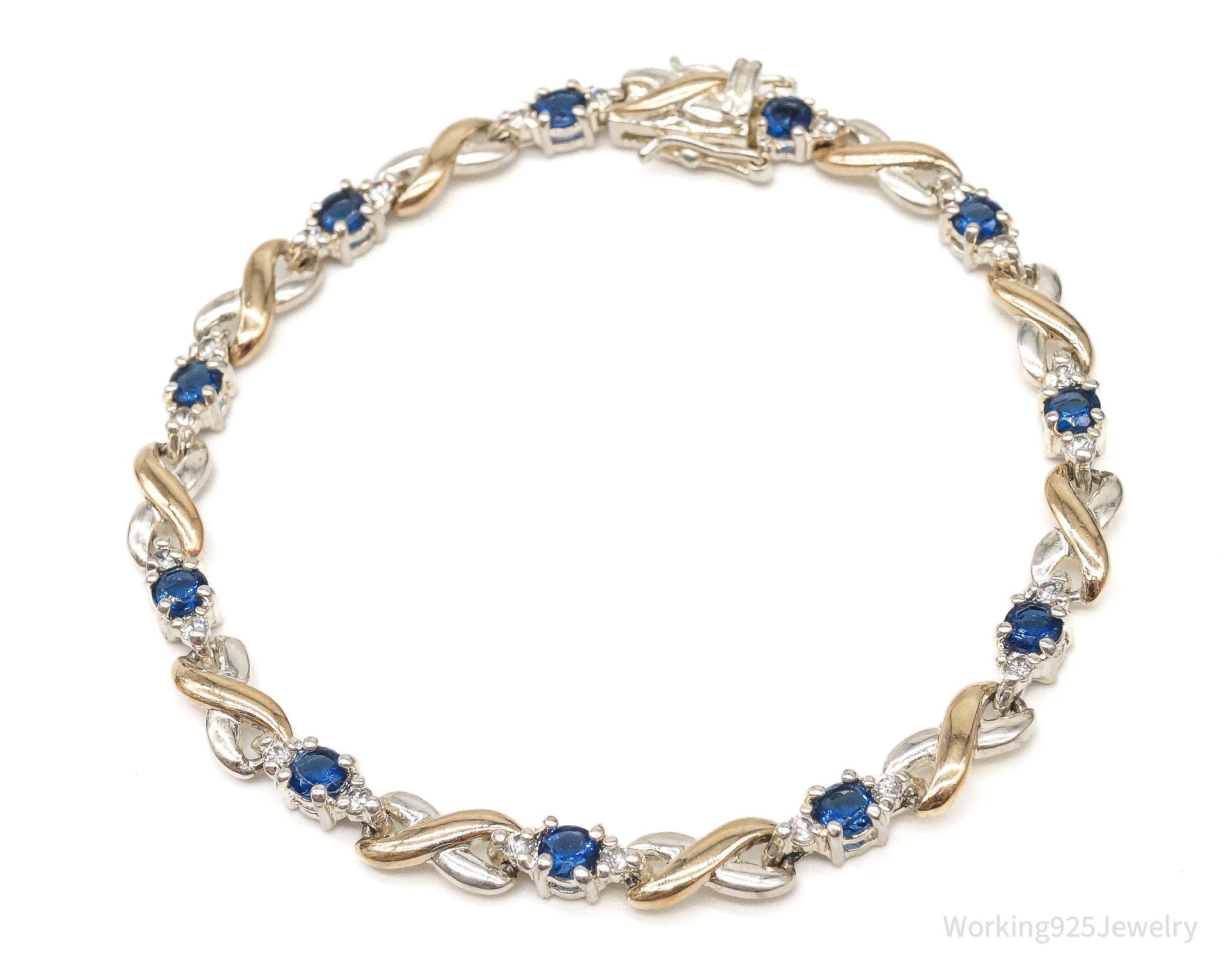 Ross Simons Lab Sapphire Cubic Zirconia Gold Over Sterling Silver Bracelet