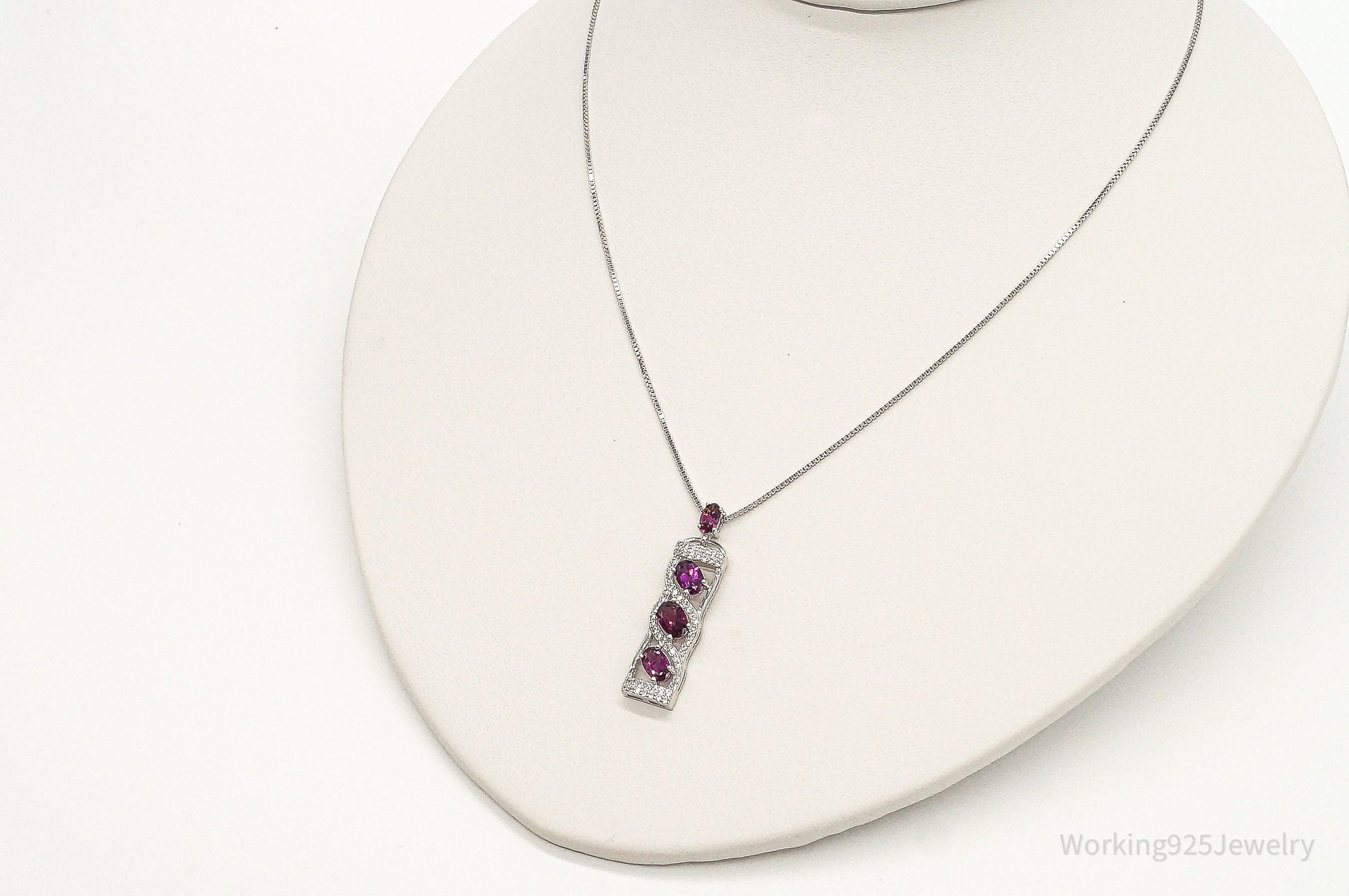 Rhodolite Garnet Cubic Zirconia Sterling Silver Necklace