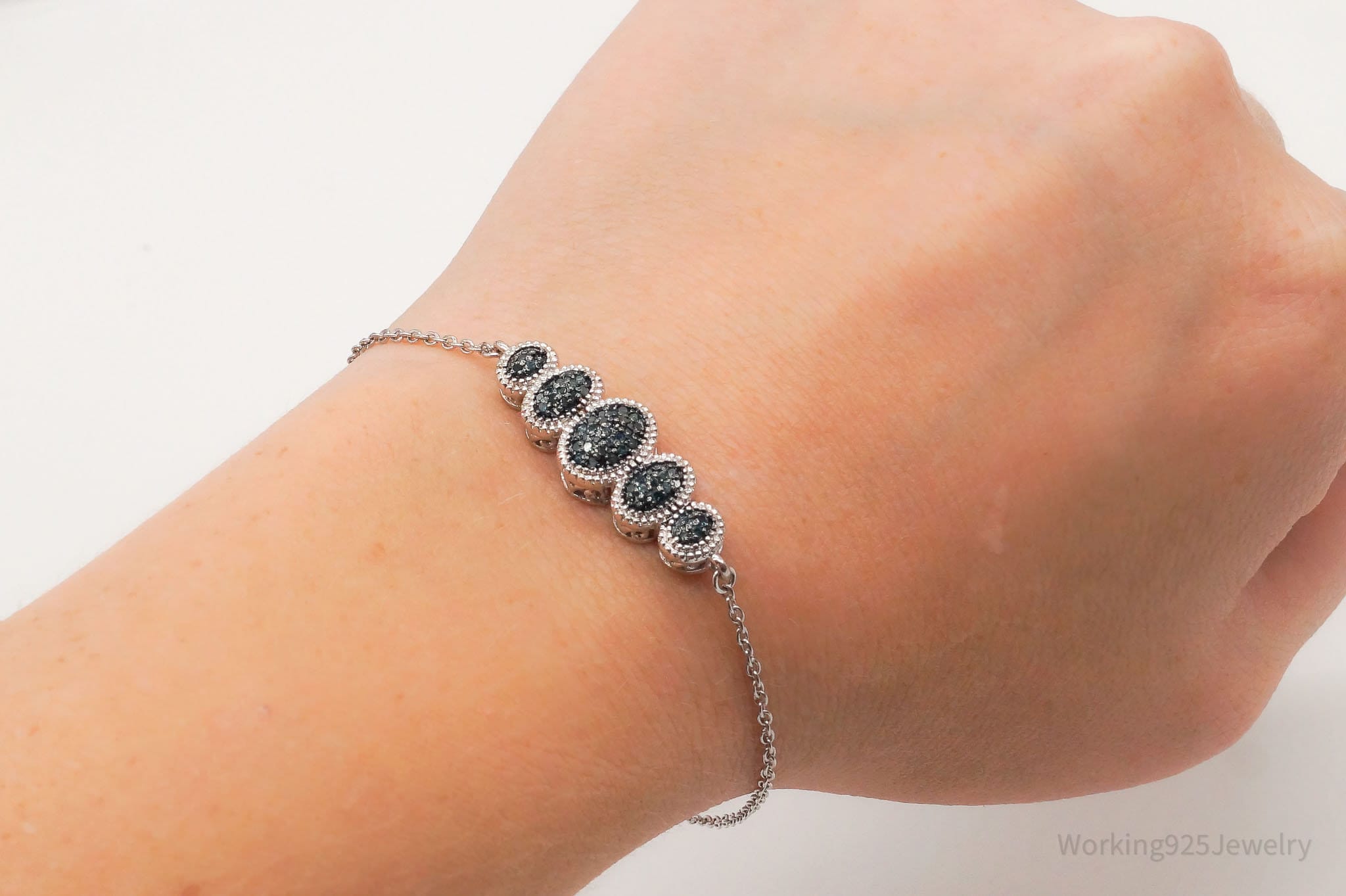 Vintage Blue Diamond Sterling Silver Bracelet