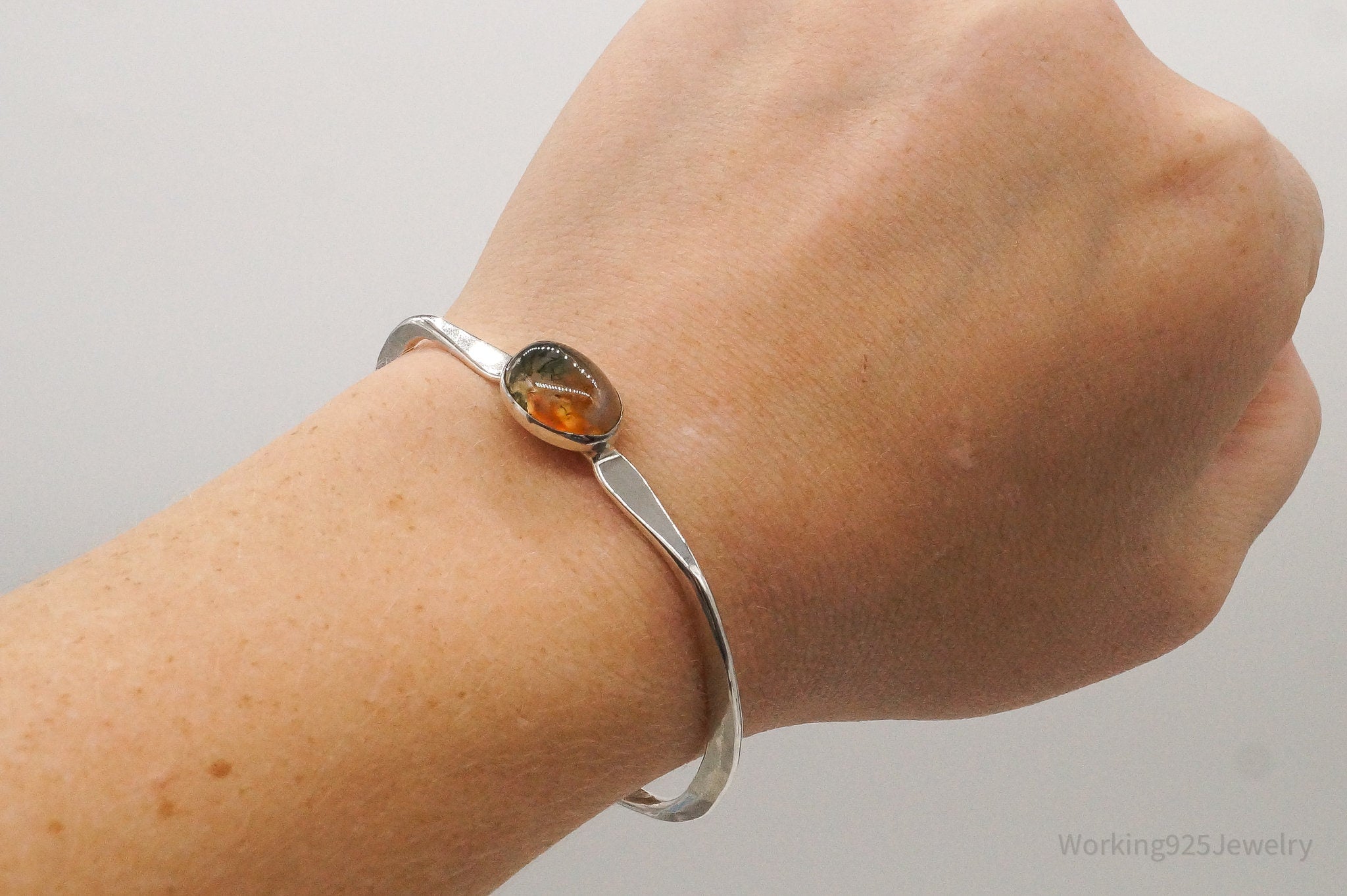 Vintage Agate Sterling Silver Cuff Bracelet