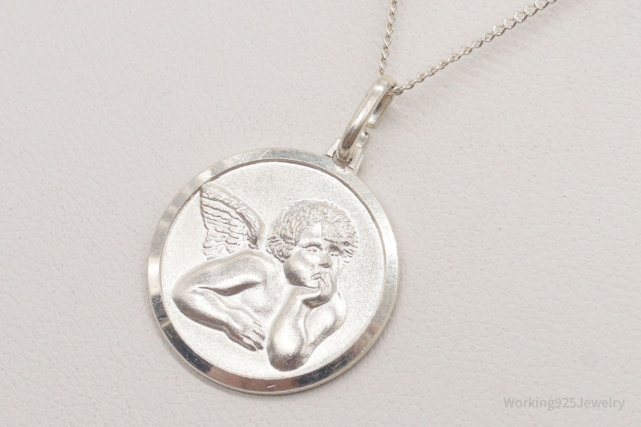 Vintage Angel Cherub Sterling Silver Necklace