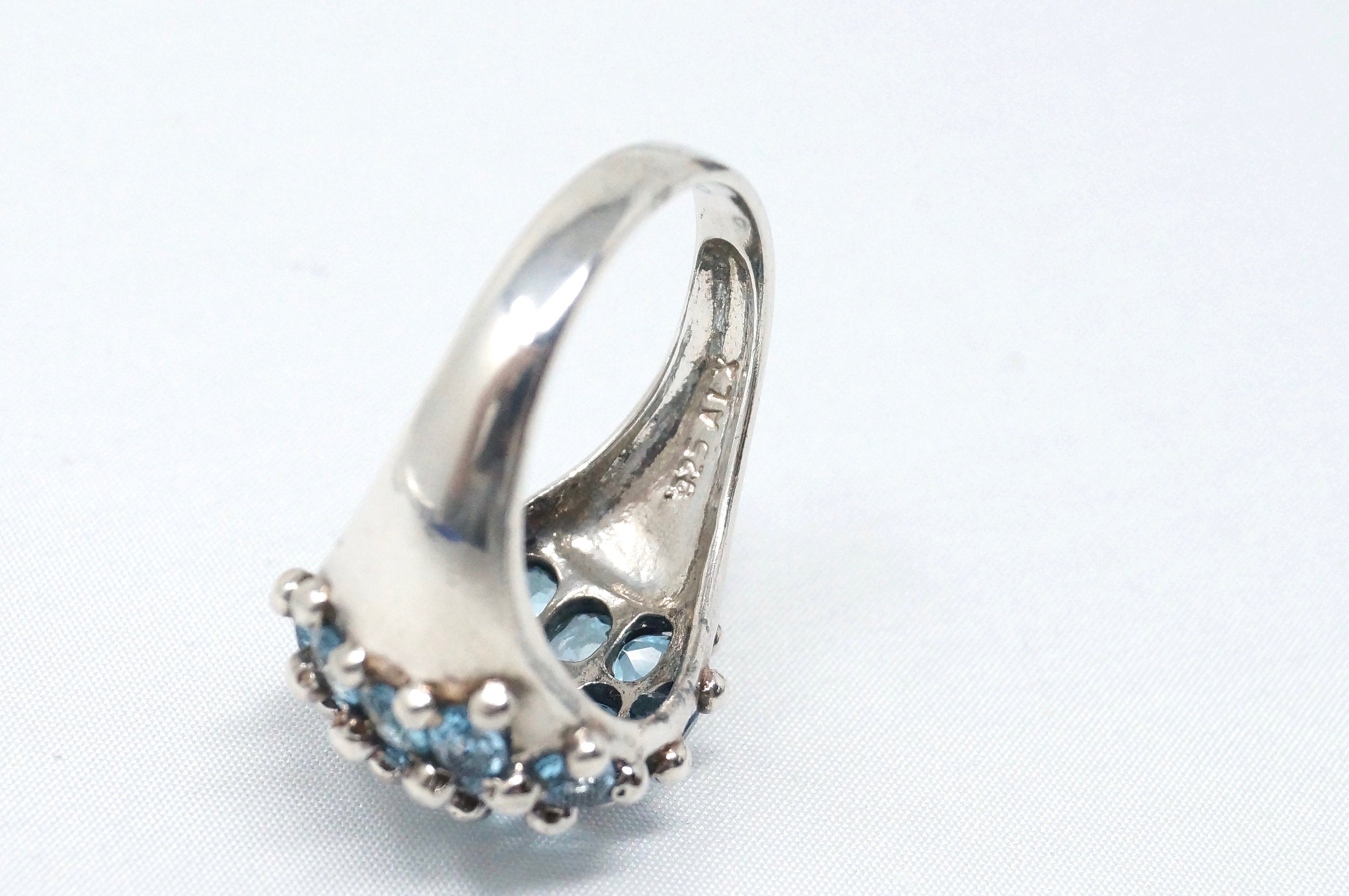 Vintage Cluster Style Blue Topaz Statement Sterling Silver Ring - Size 10