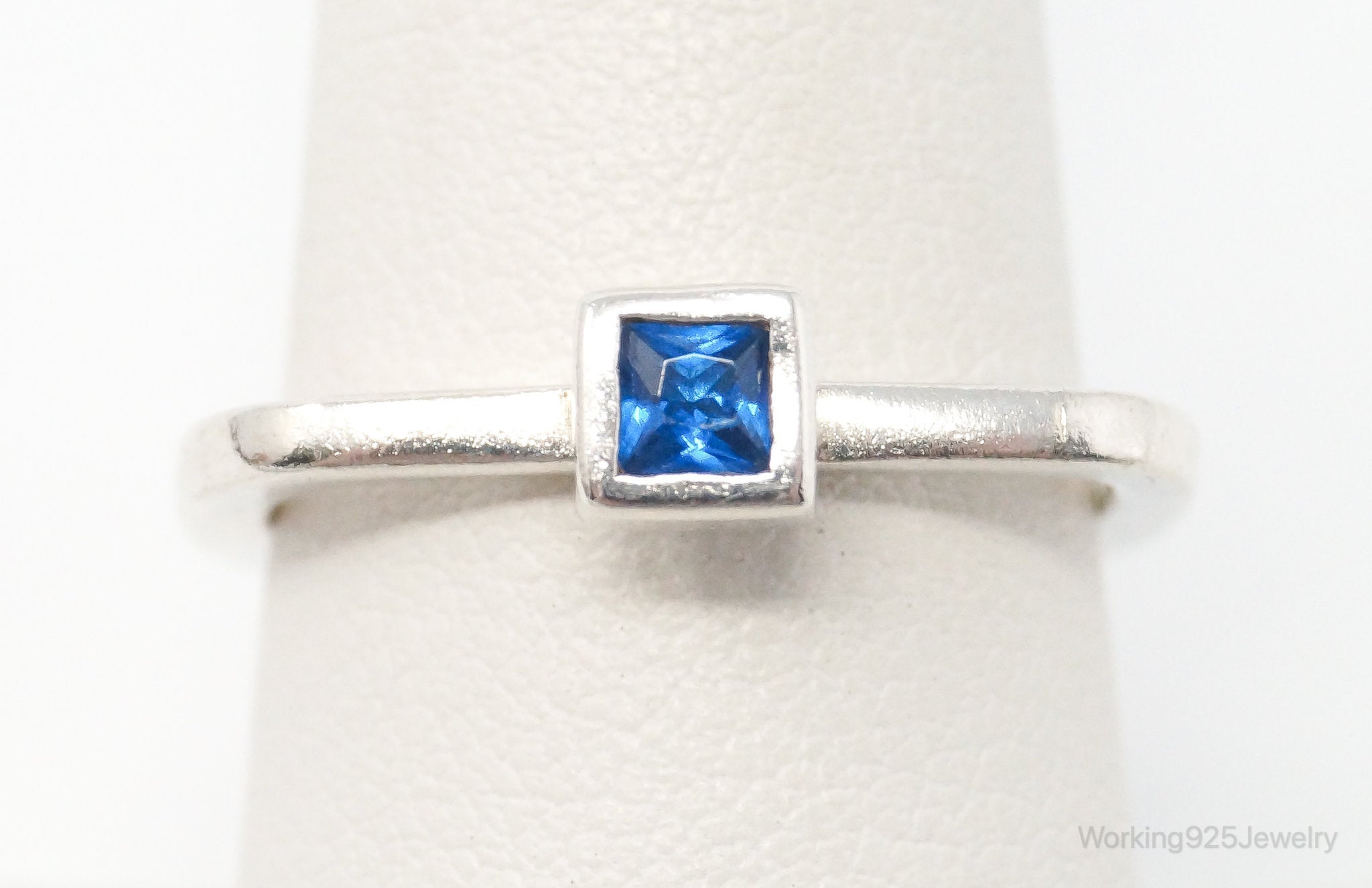 Vintage Blue Cubic Zirconia Sterling Silver Ring - SZ 7.75