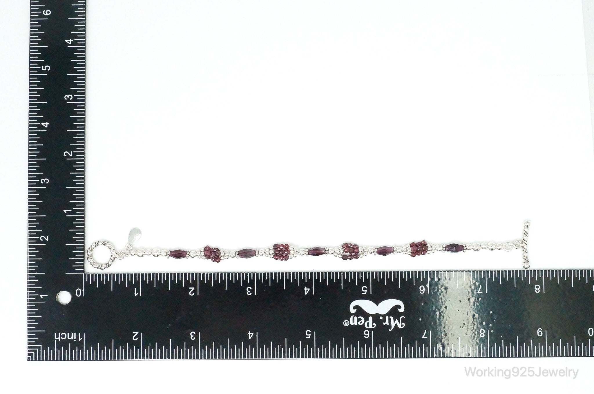 Designer DOUG PAULUS Rhodolite Garnet Sterling Silver Bead Toggle Bracelet