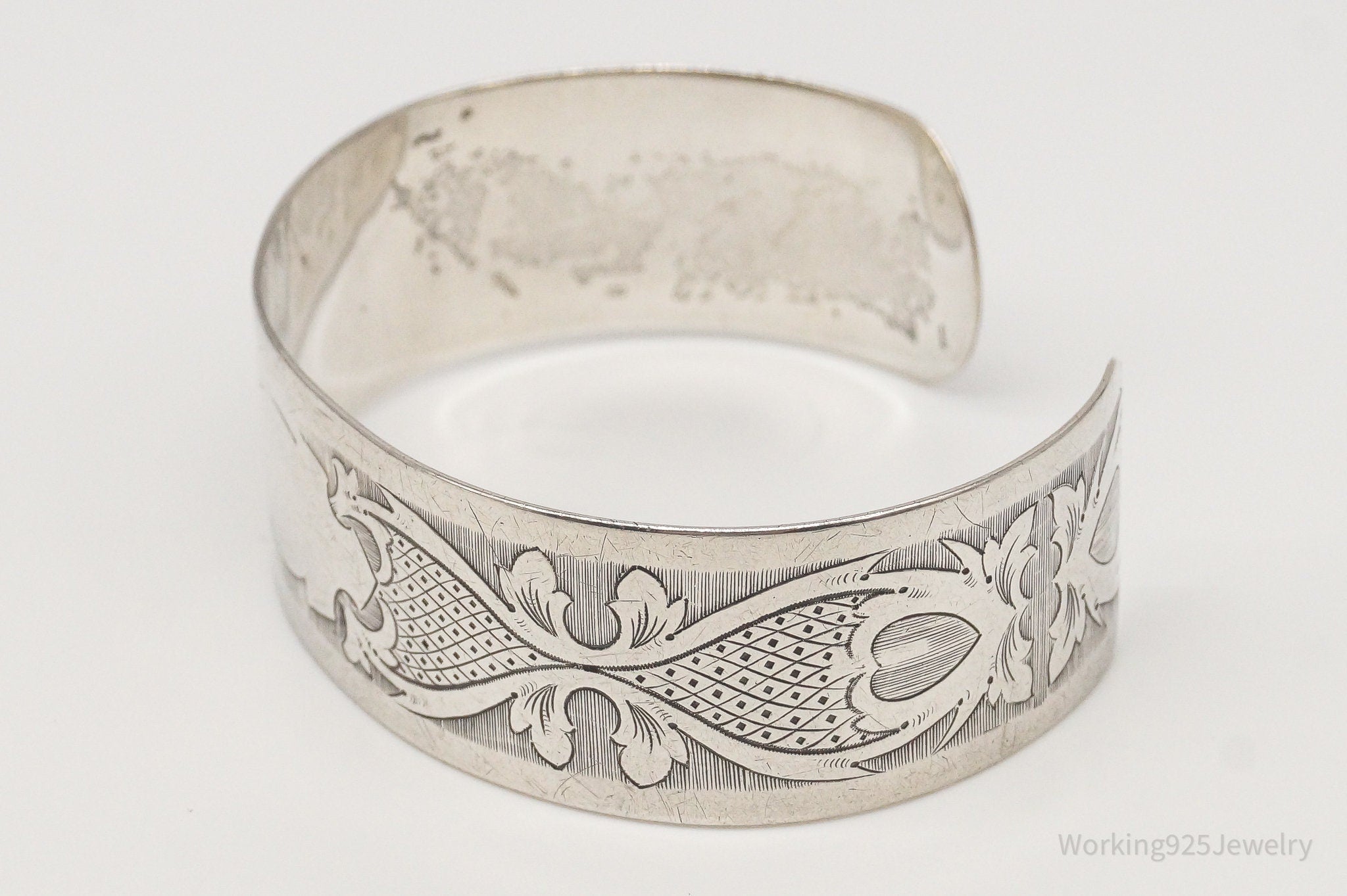 Antique Etched Art Nouveau Sterling Silver Cuff Bracelet