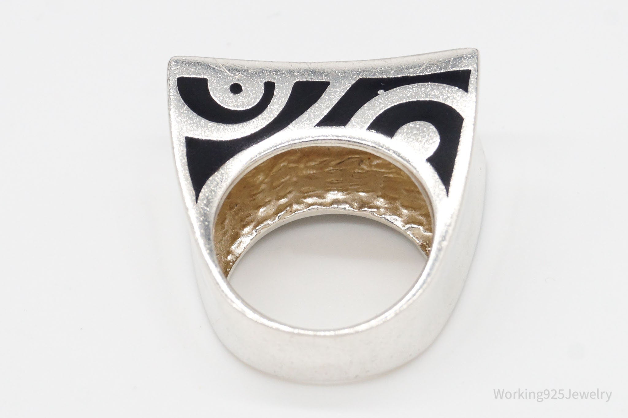 Italian Designer Flli Menegatti Black Enamel Sterling Silver Ring - Size 5.75