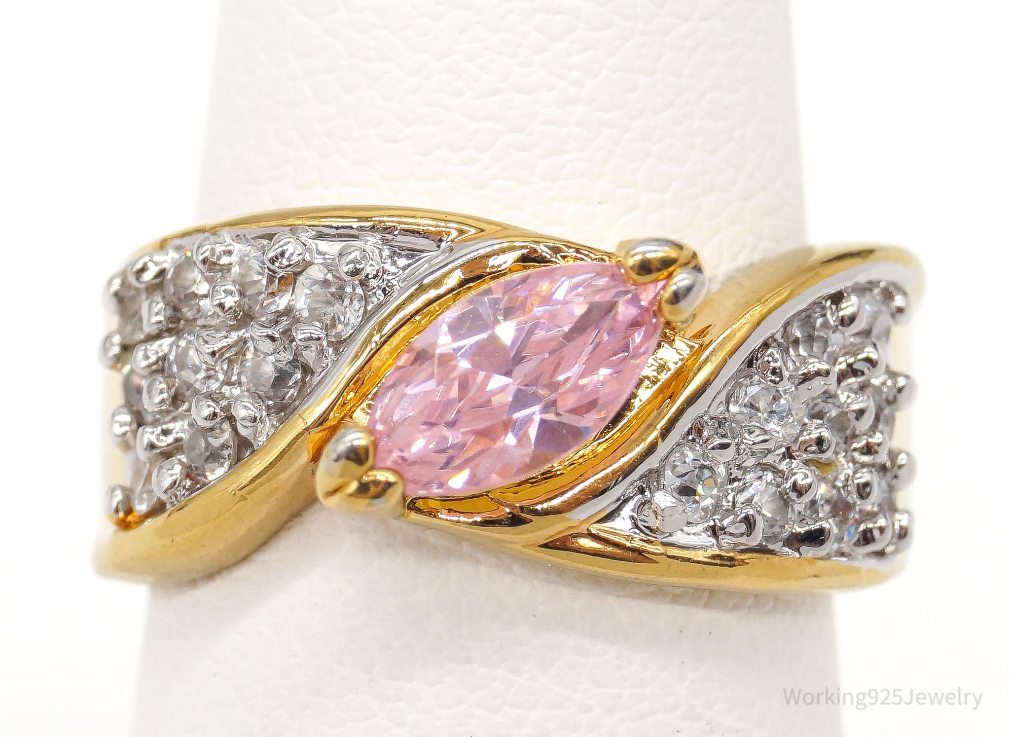 EDCO Pink & White Cubic Zirconia Gold Vermeil Sterling Silver Ring Size 6