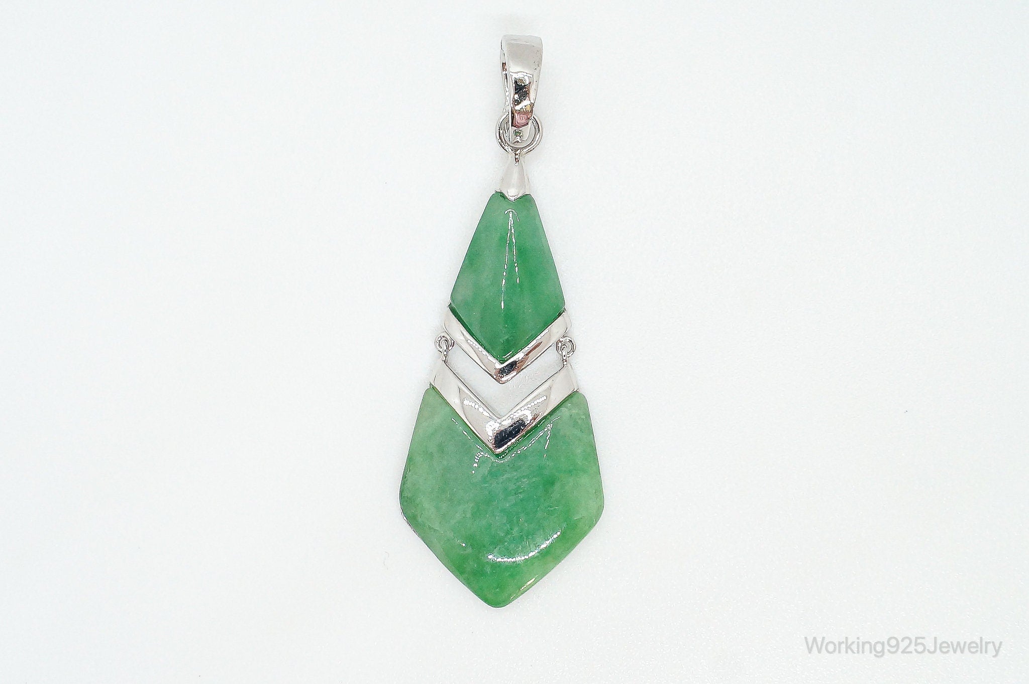 Designer BBJ Green Jade Sterling Silver Pendant