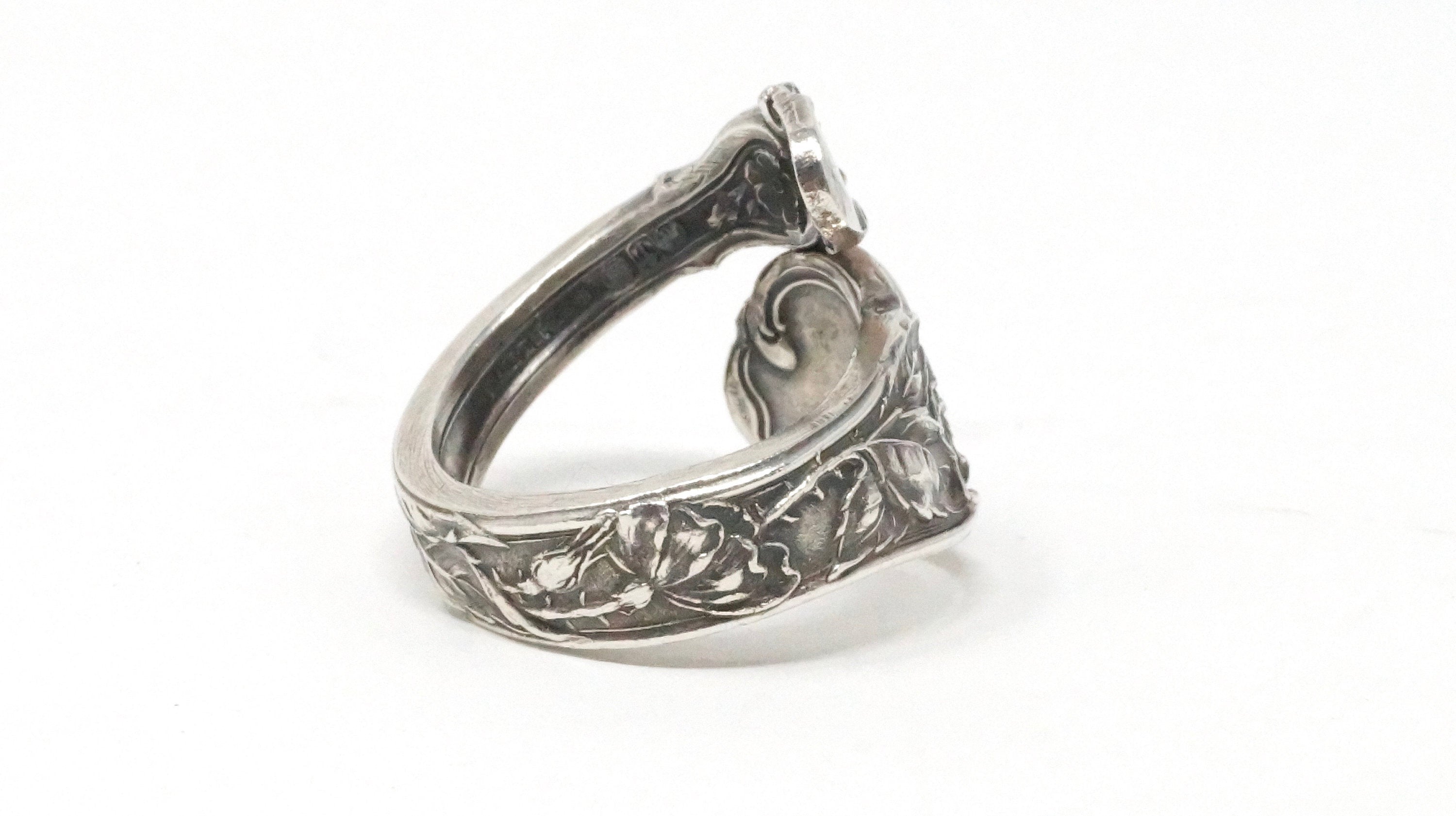 Atq English Art Nouveau Floral Repousse Wrap Sterling Silver Spoon Ring Sz 6.5