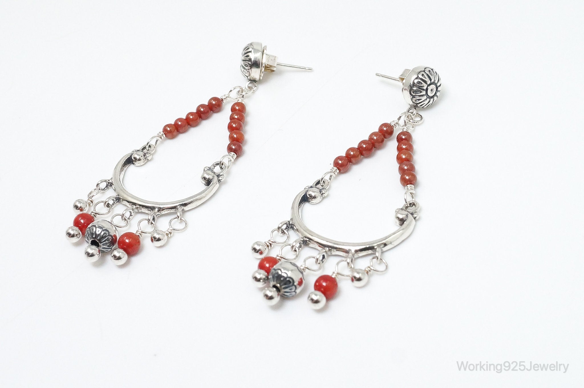 Native Designer Carolyn Pollack Relios Red Jasper Sterling Silver Earrings