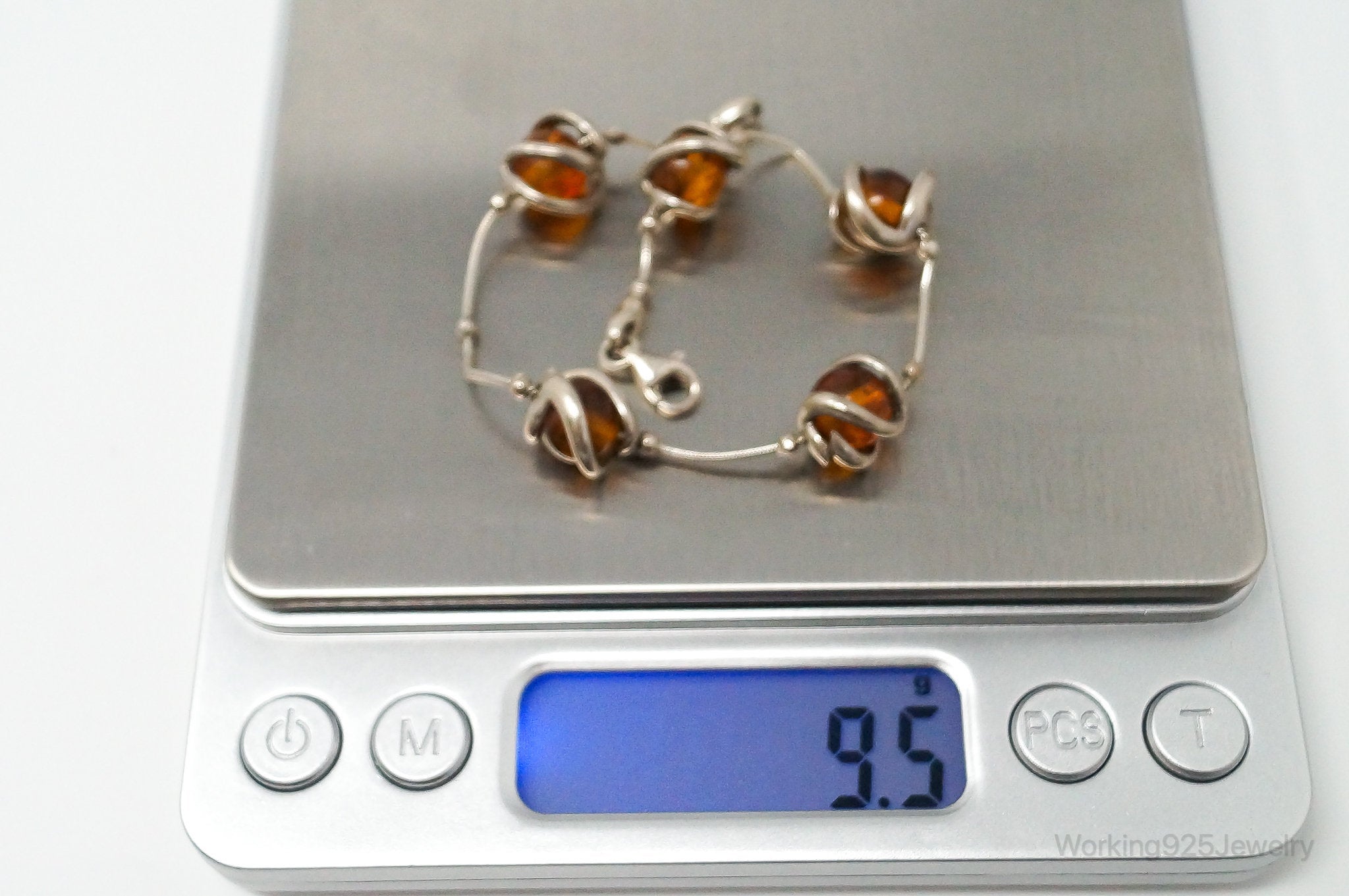 Vintage Baltic Amber Modernist Sterling Silver Bracelet