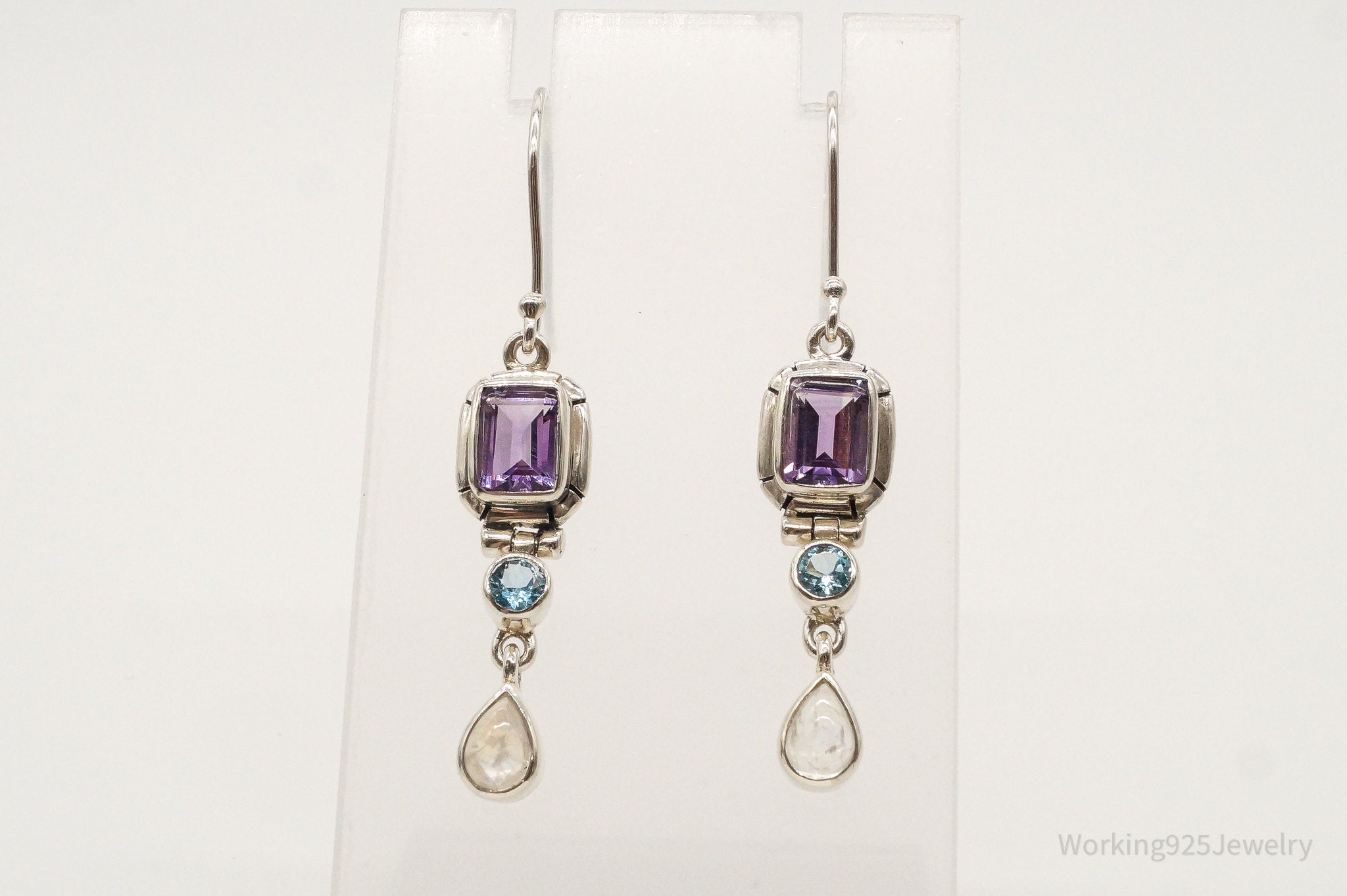 Vintage Amethyst Blue Topaz Moonstone Sterling Silver Earrings