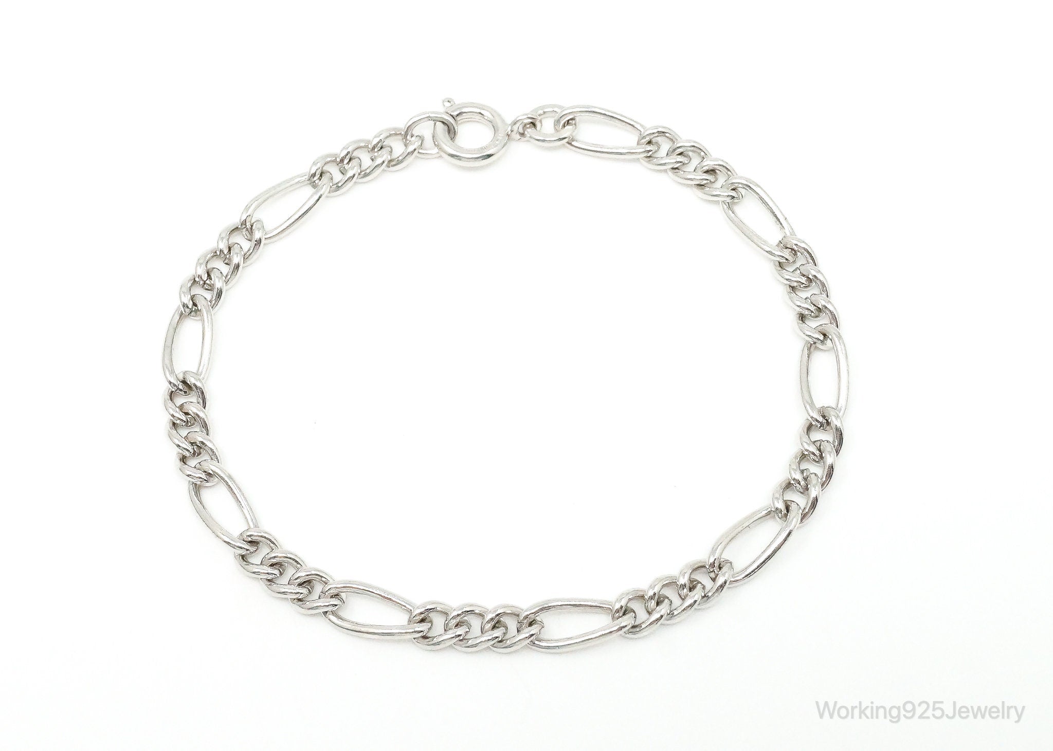 Vintage Figaro Chain Link Sterling Silver Charm Bracelet