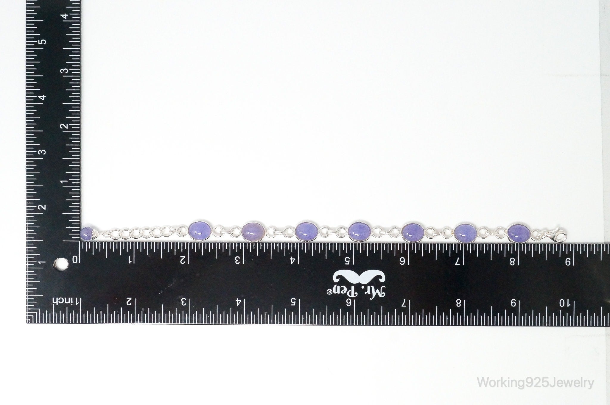 Designer GSJ Purple Jade Link Sterling Silver Bracelet