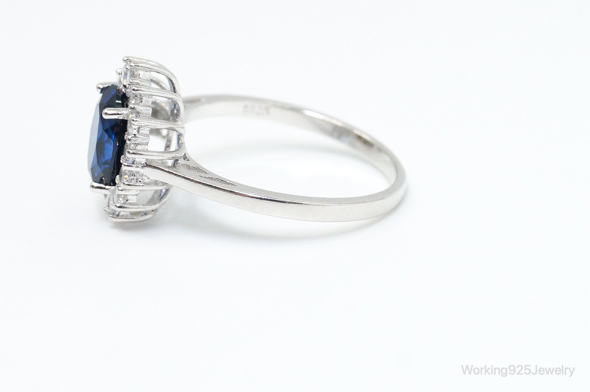 Vintage Art Deco Blue Lab Sapphire CZ Sterling Silver Ring - Size 9.25