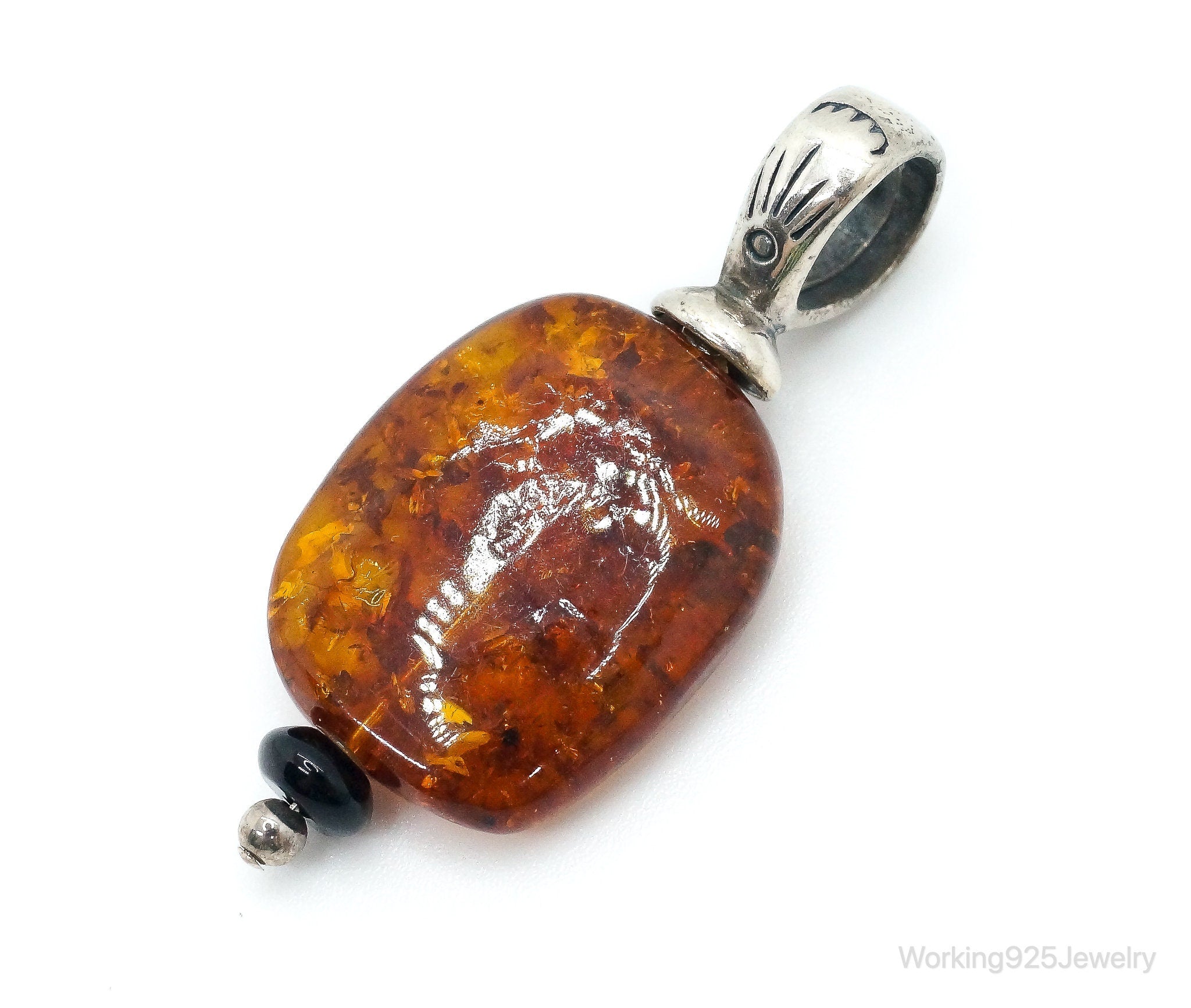 Large Vintage Baltic Amber Sterling Silver Necklace Pendant