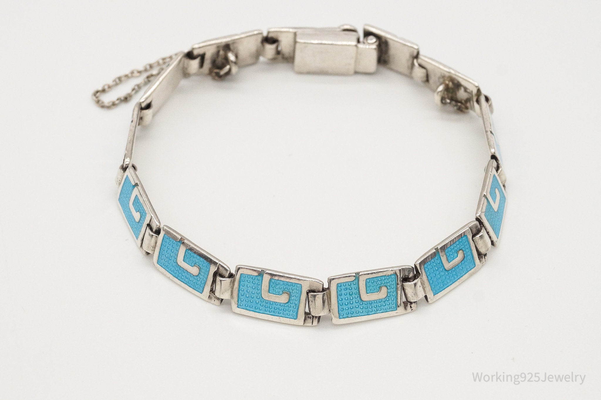 Rare Vintage MARGOT DE TAXCO Blue Enamel Link Sterling Silver Bracelet