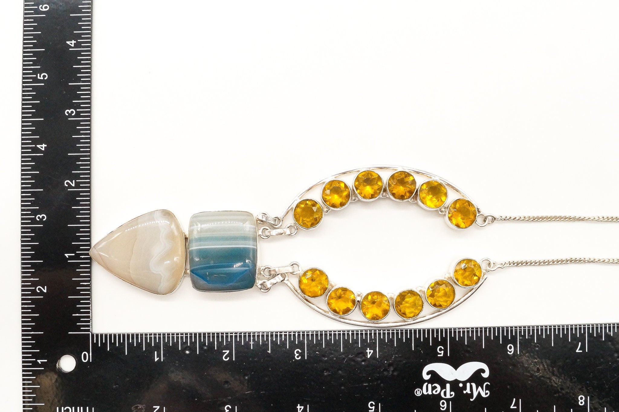 Large Lace Agate Citrine Sterling Silver Necklace