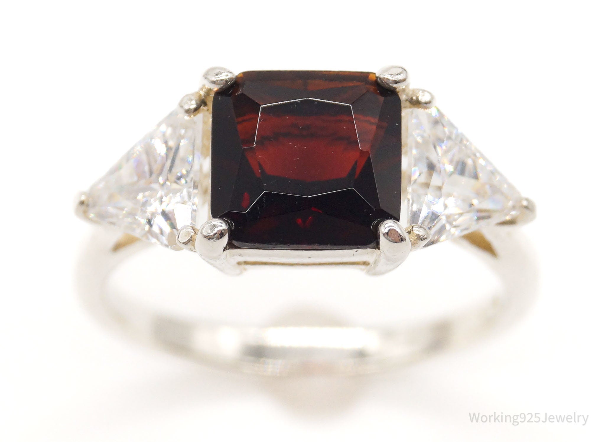 Vintage Garnet Cubic Zirconia Sterling Silver Ring - Size 8