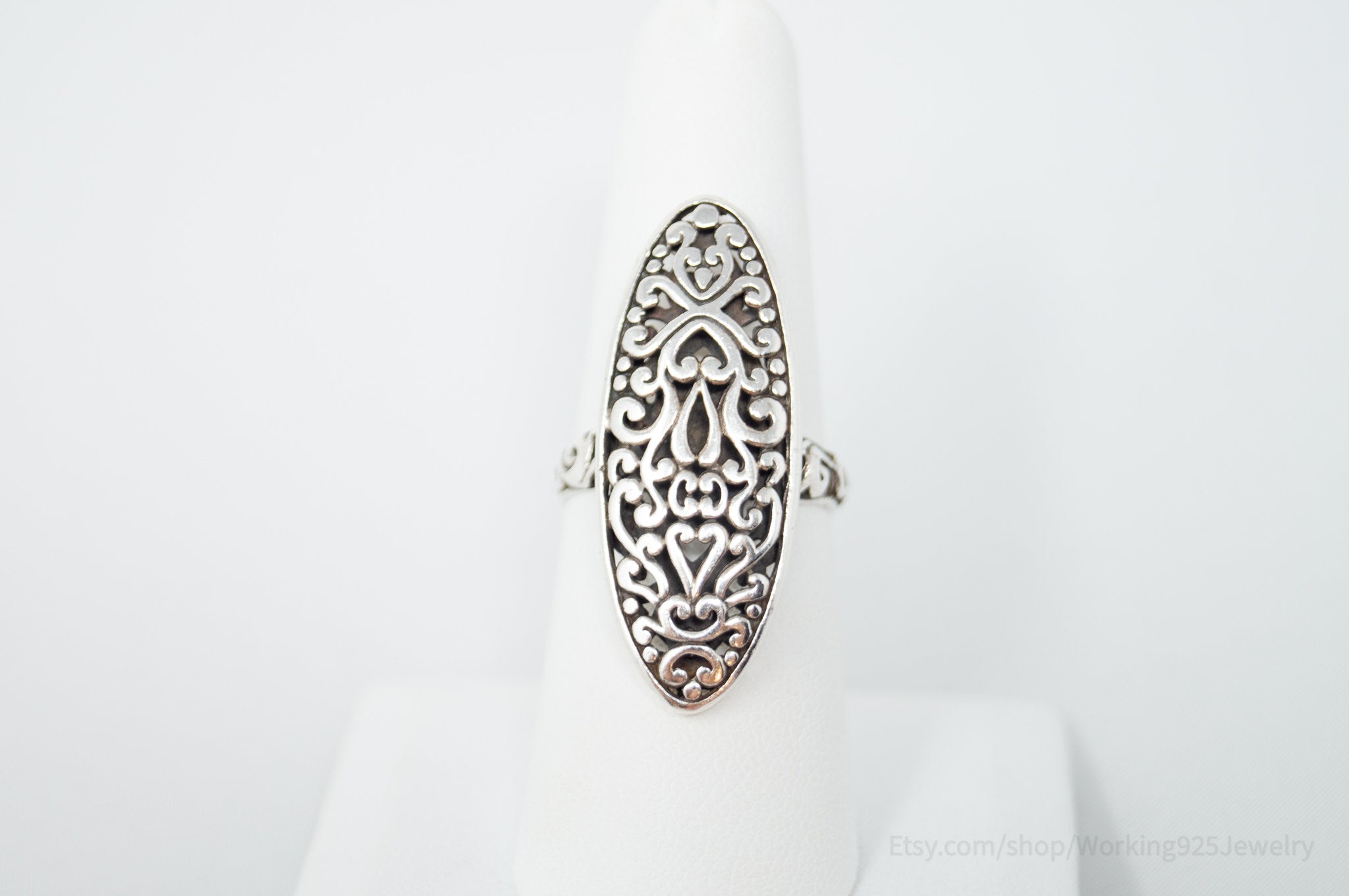 Vintage Bali Style Scroll Swirls Filigree Sterling Silver Band Ring - Size 7