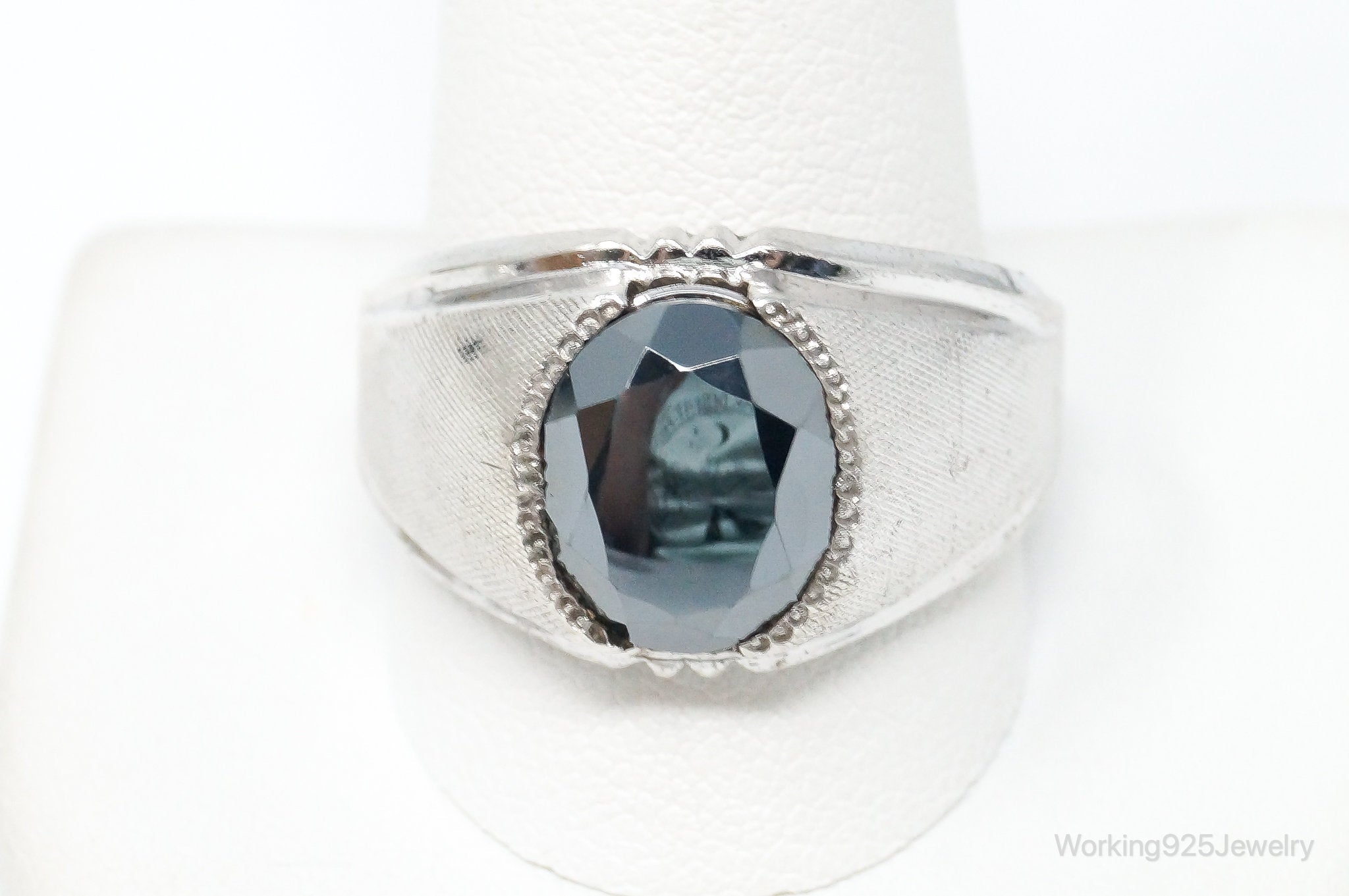 Antique Designer Clark & Coombs Hematite Sterling Silver Ring - Size 13