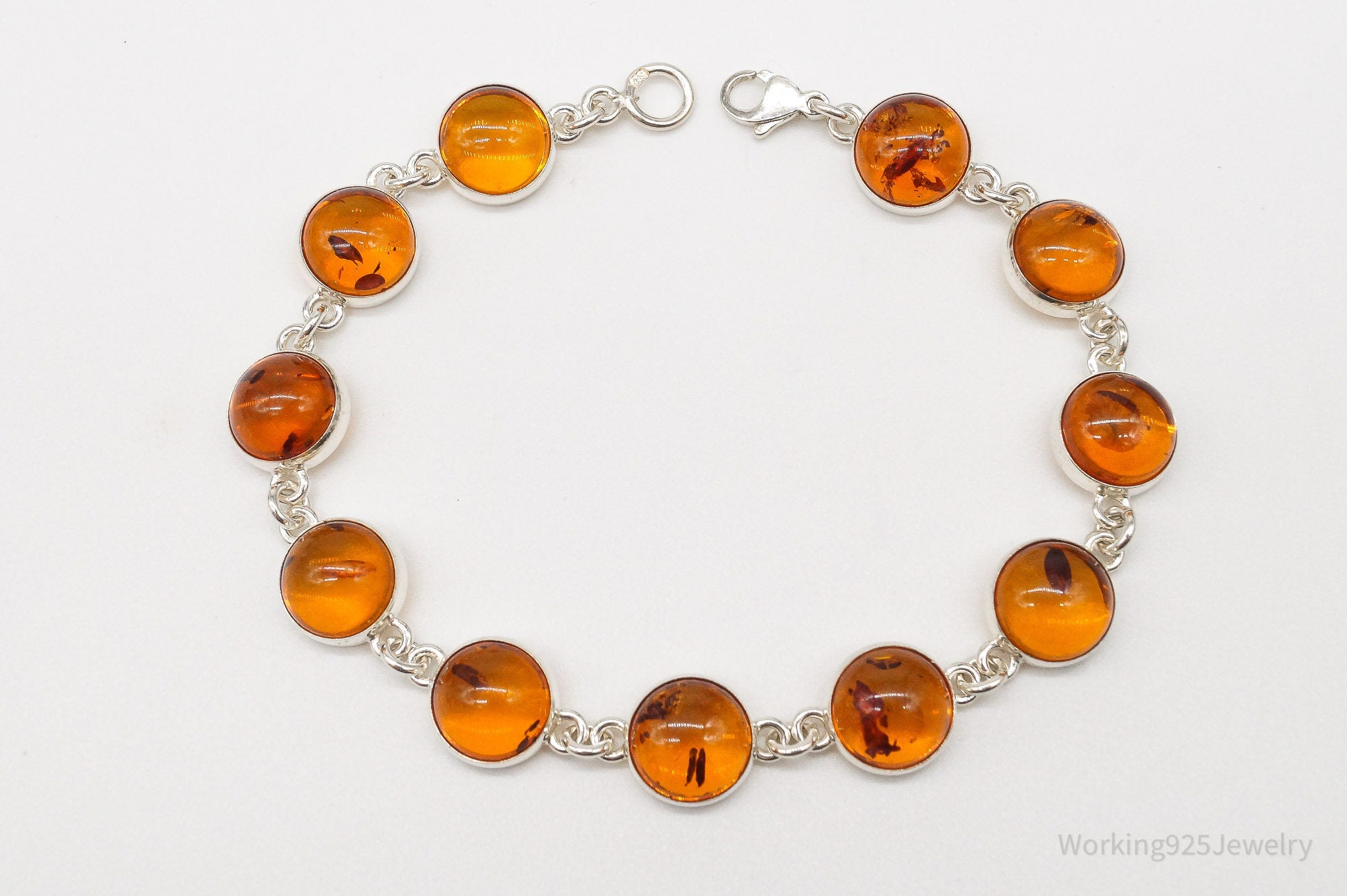 Vintage Amber Modernist Sterling Silver Bracelet