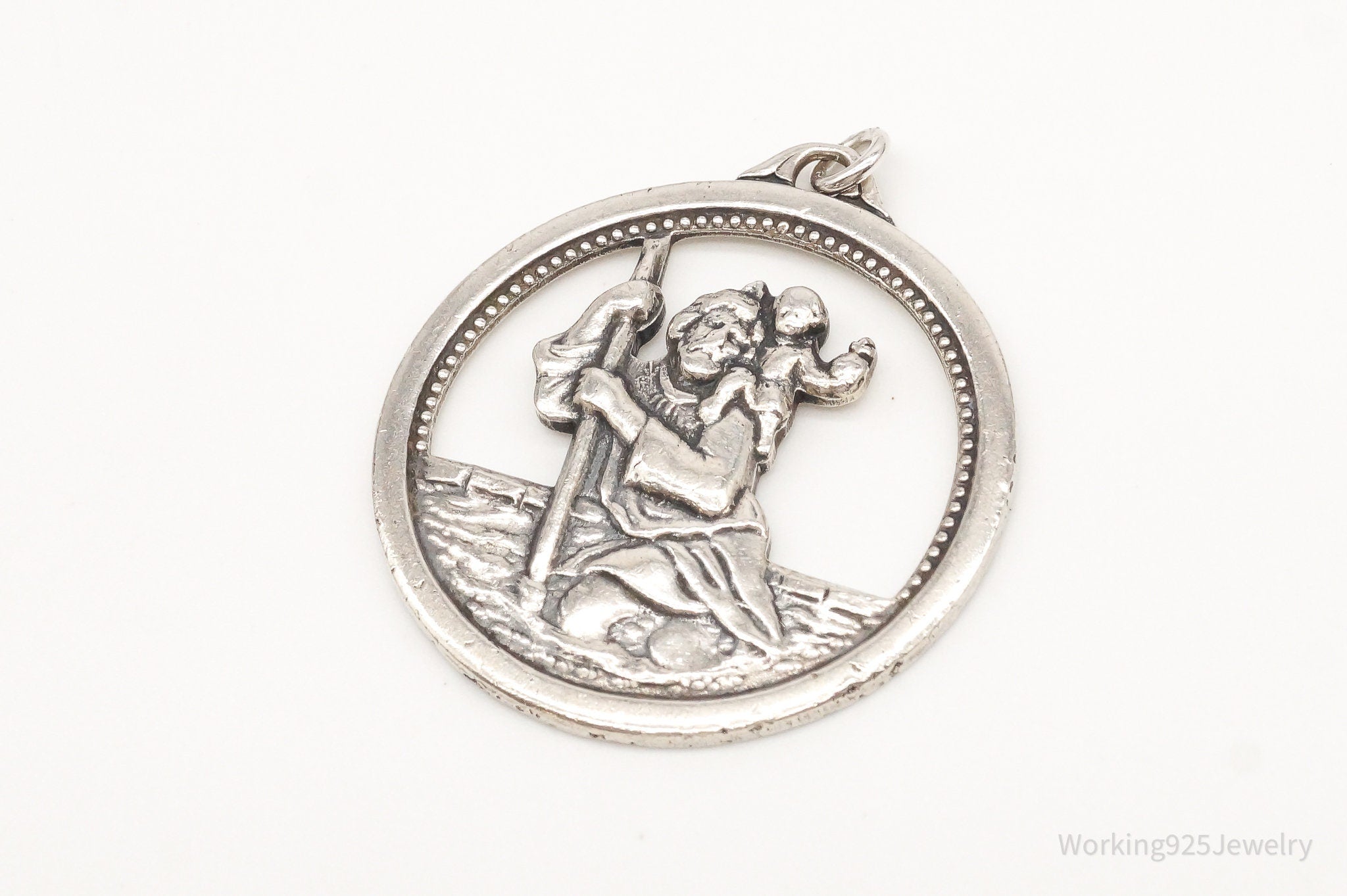 Antique Saint Christopher Protect Us Sterling Silver Pendant