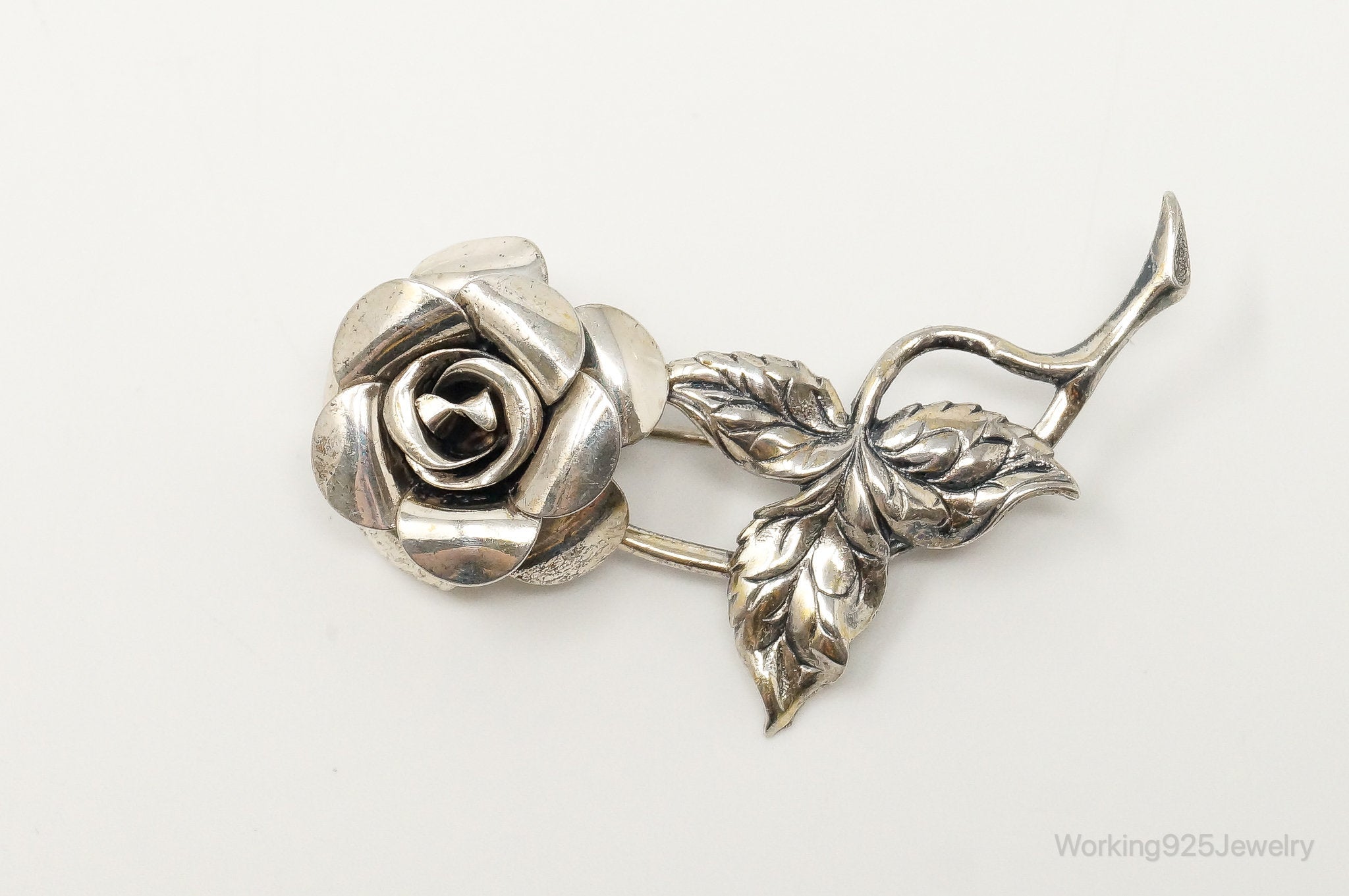 Vintage Designer Beau Rose Sterling Silver Brooch Pin