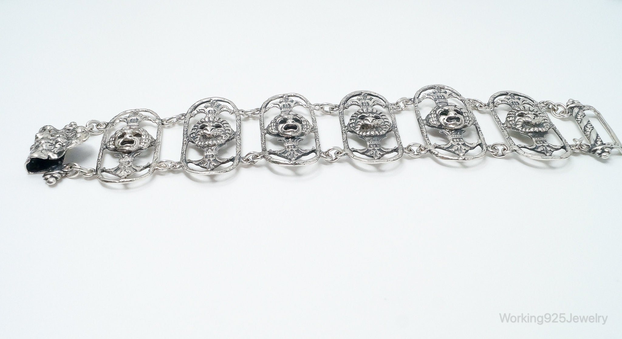 Antique Mask Sterling Silver Panel Bracelet