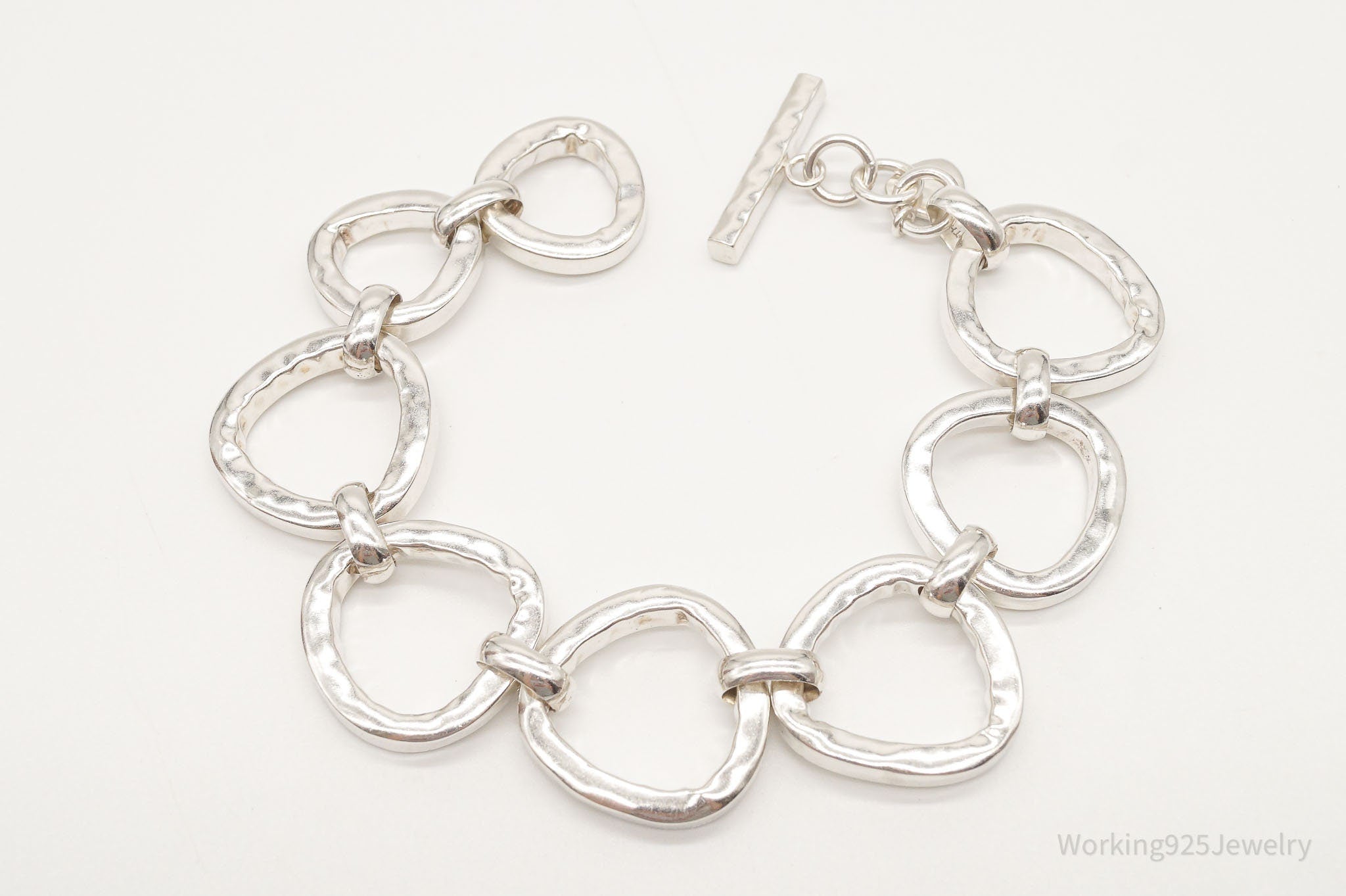 Designer Silpada "Silver Rush" Hammered Link Sterling Silver Toggle Bracelet