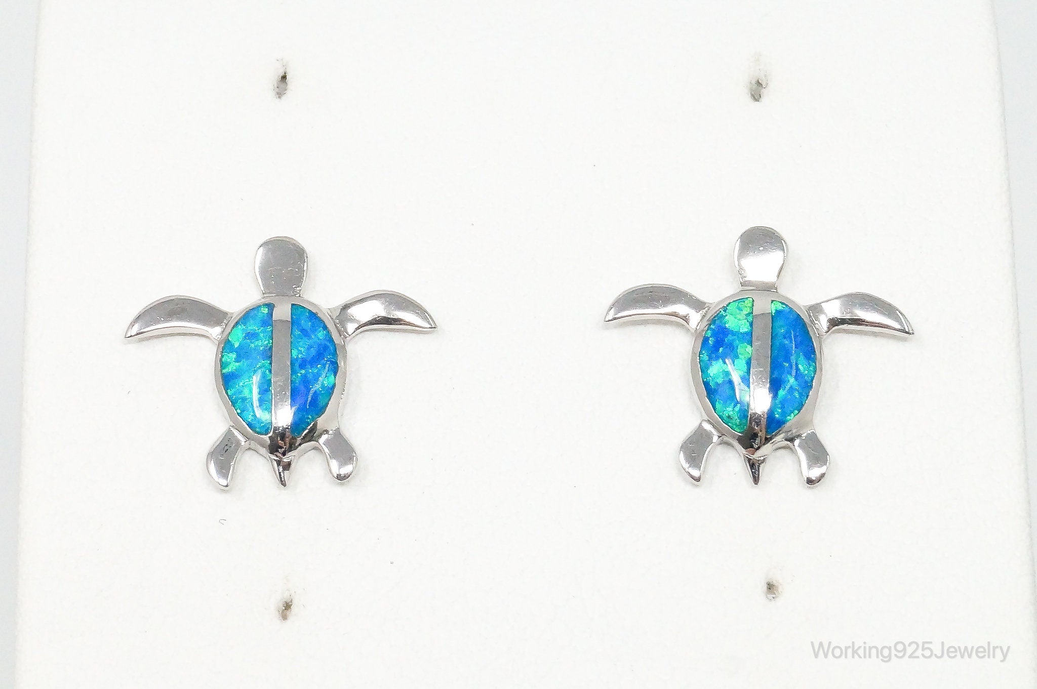 Vintage Blue Opal Sea Turtles Sterling Silver Earrings