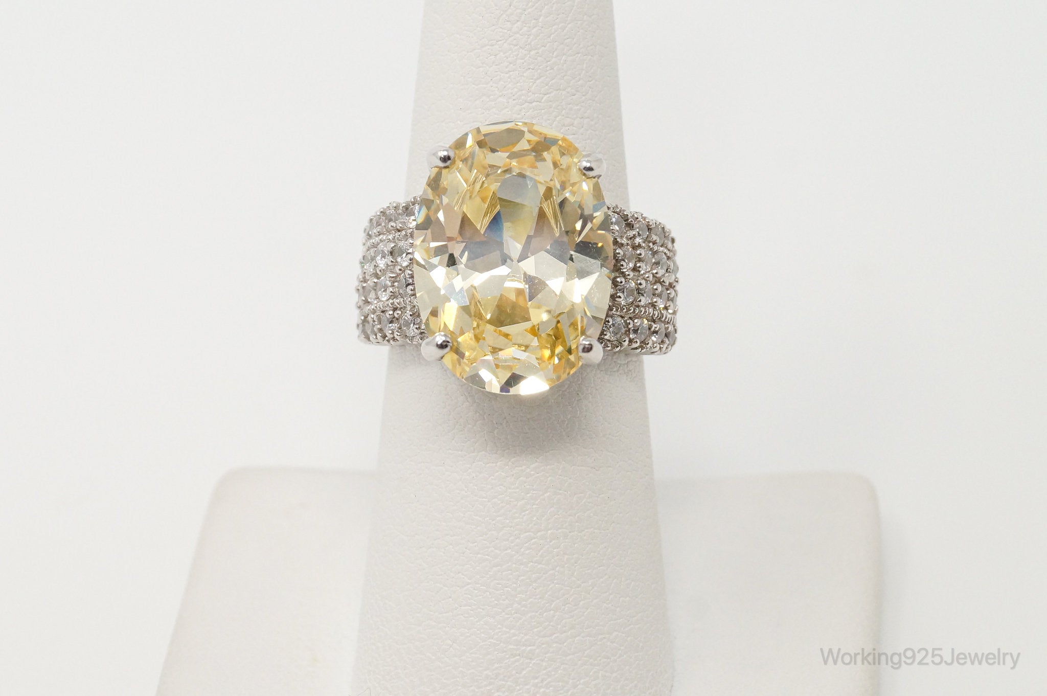 Vintage Designer CFJ Citrine CZ Sterling Silver Statement Ring - Sz 7