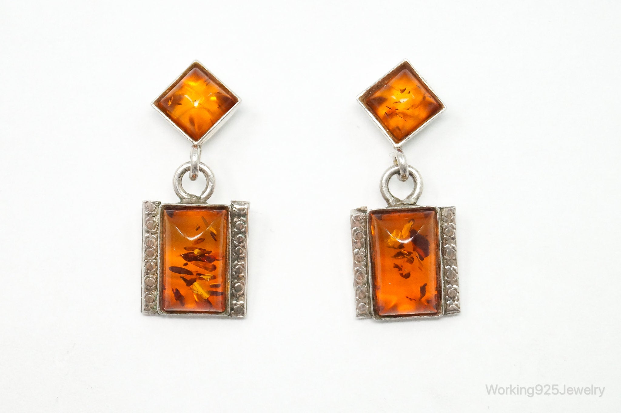 Vintage Amber Sterling Silver Earrings