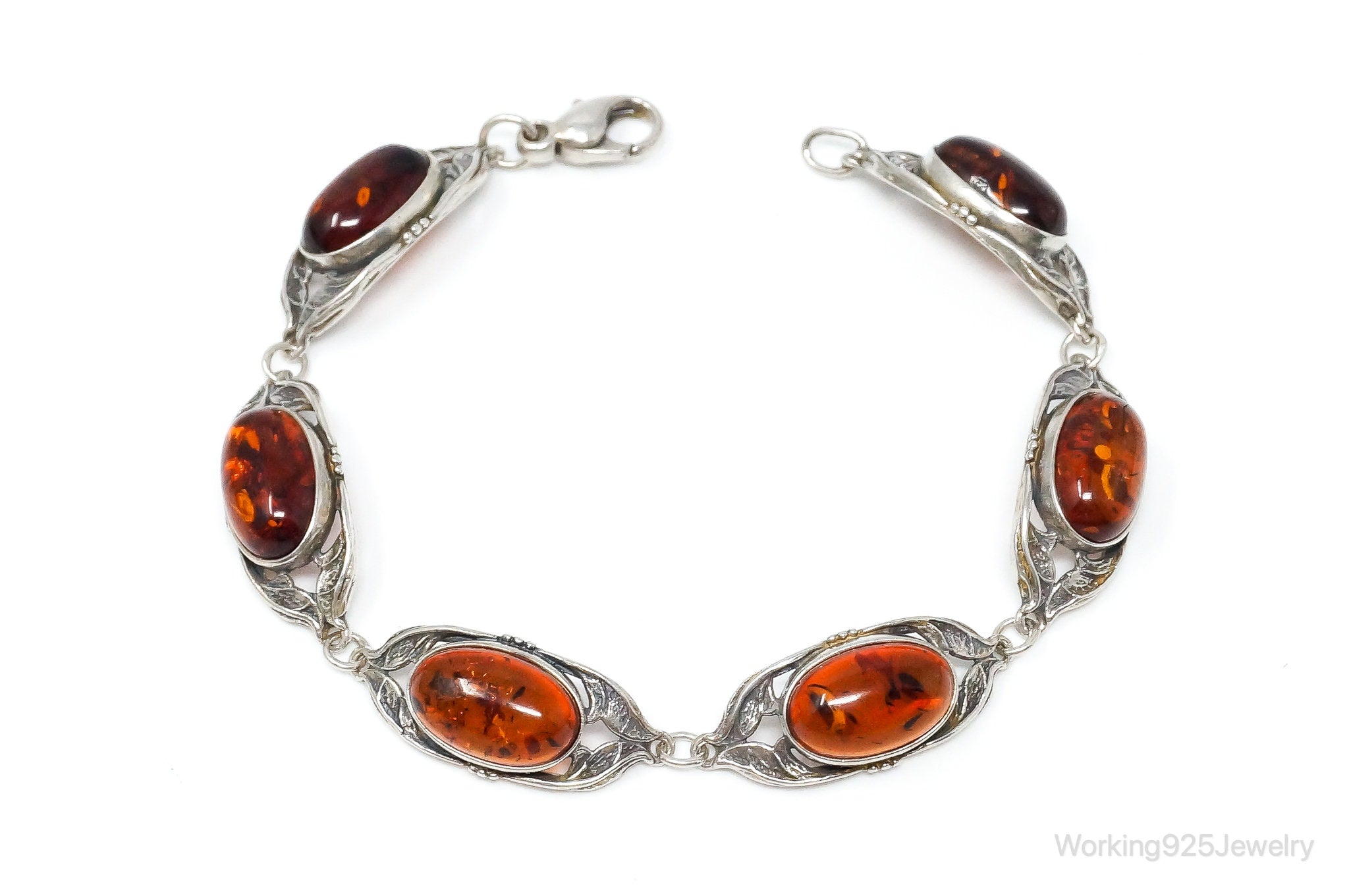 Vintage Baltic Amber Art Nouveau Sterling Silver Bracelet