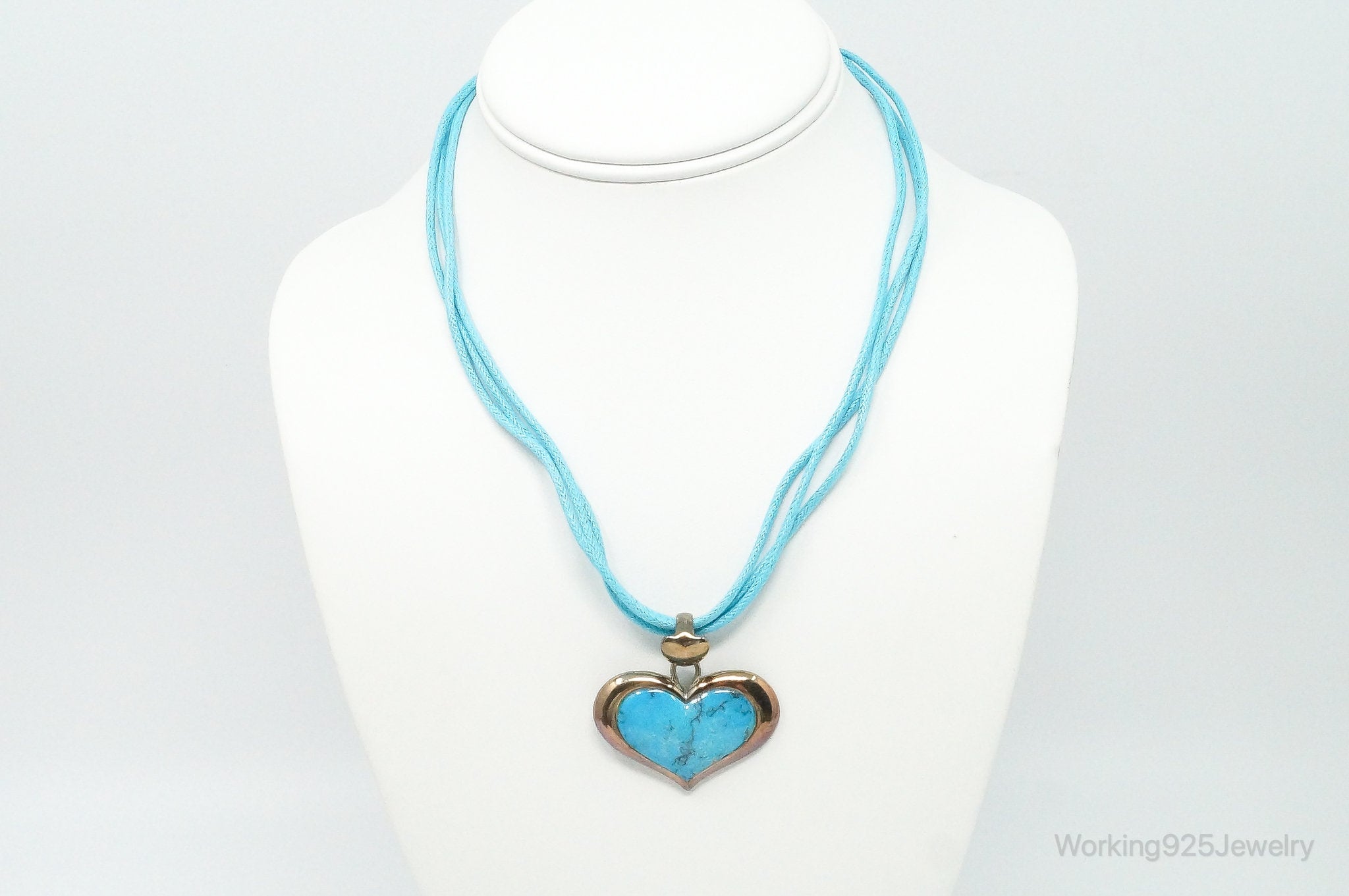 Designer SX Turquoise Heart Sterling Silver Cord Necklace