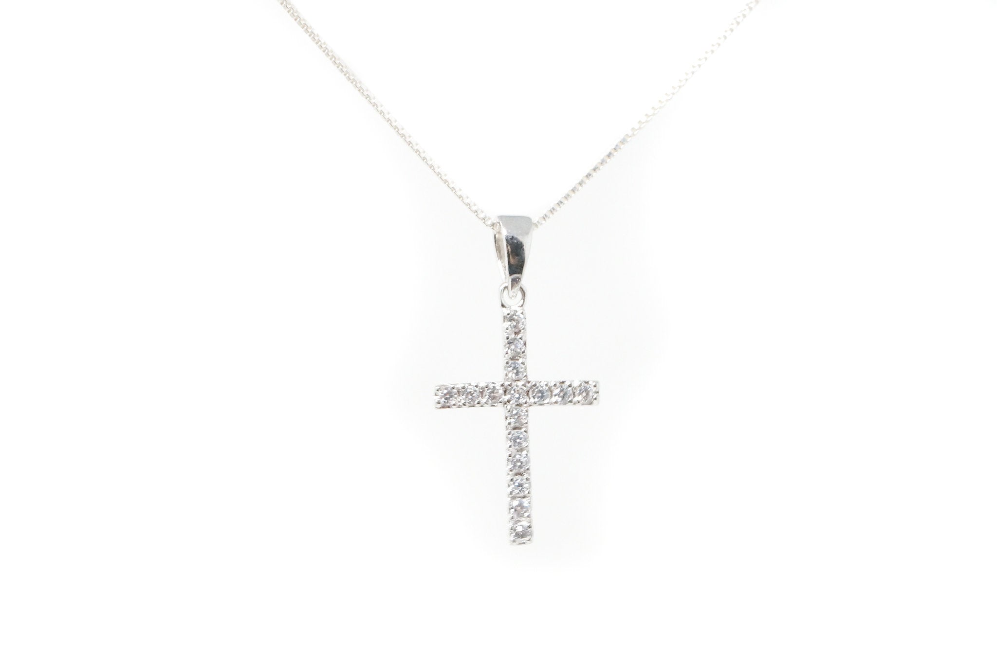 Vintage Cubic Zirconia Cross Sterling Silver Necklace Pendant